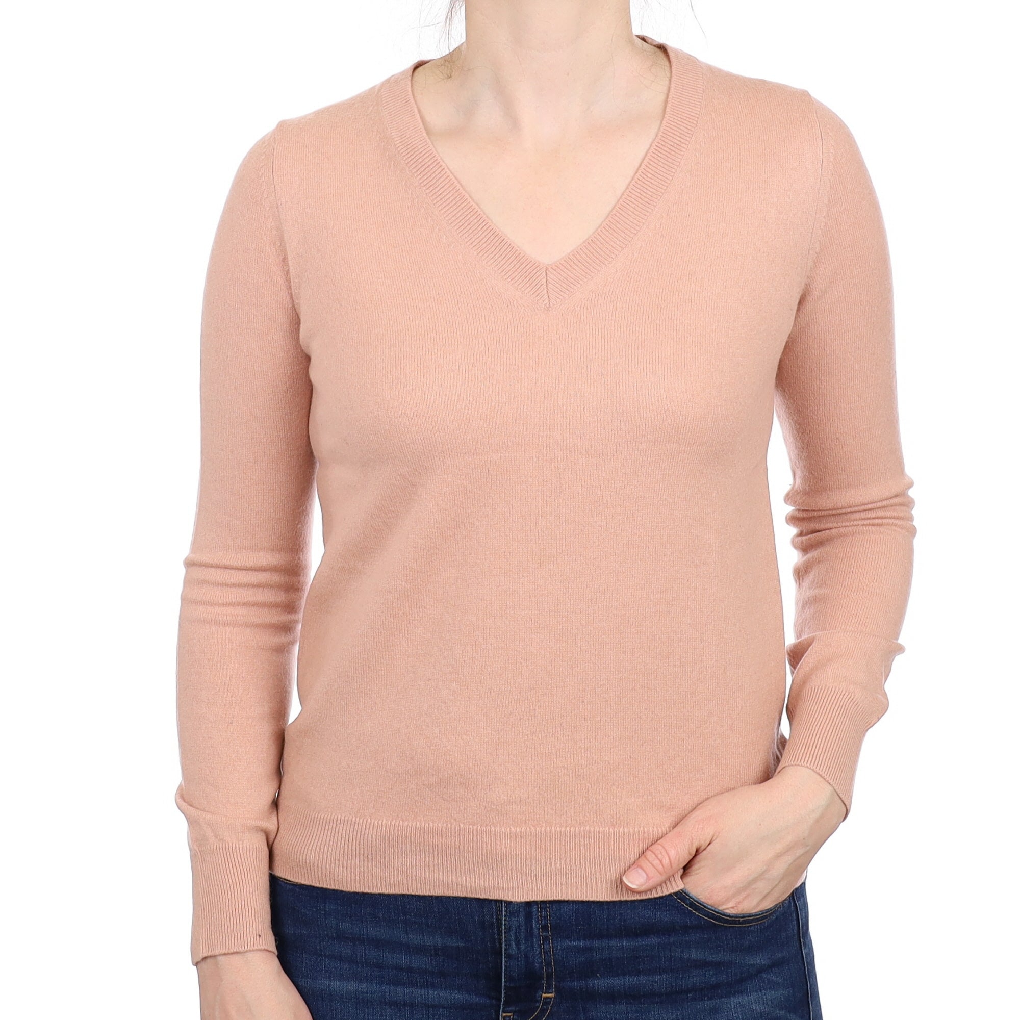 Hazy Pink Cashmere V Neck Jumper Small