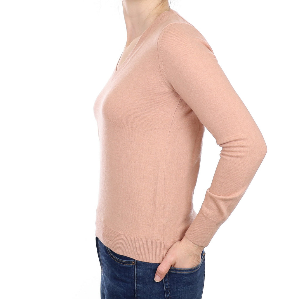 Hazy Pink Cashmere V Neck Jumper Small