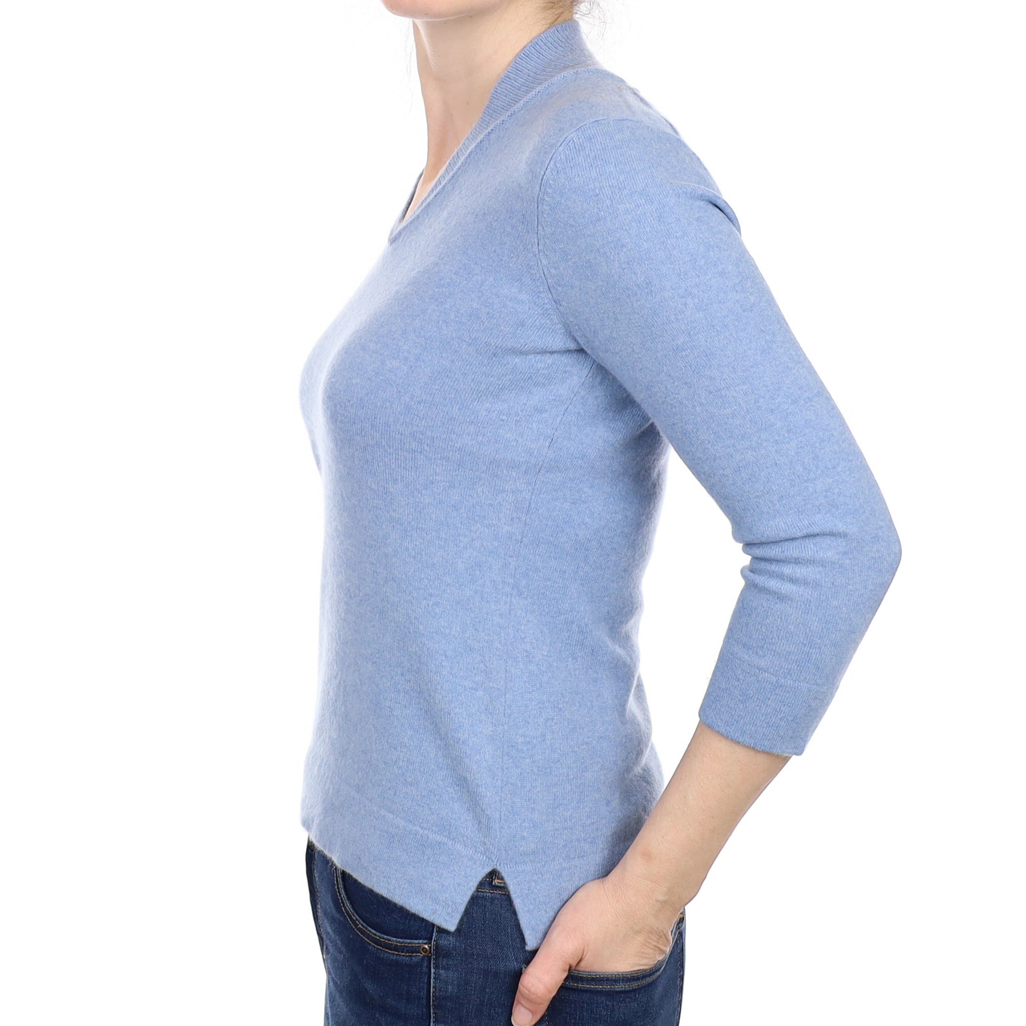 Sky Blue Cashmere Collard V Neck Jumper Small