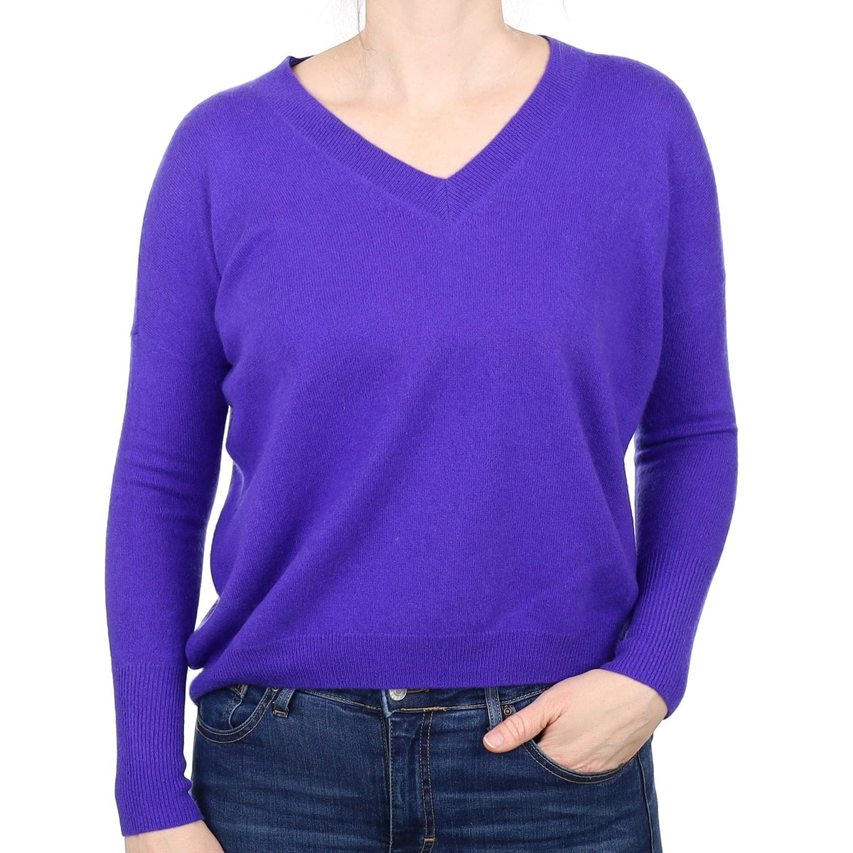 Electric Blue Cashmere V Neck Jumper Small