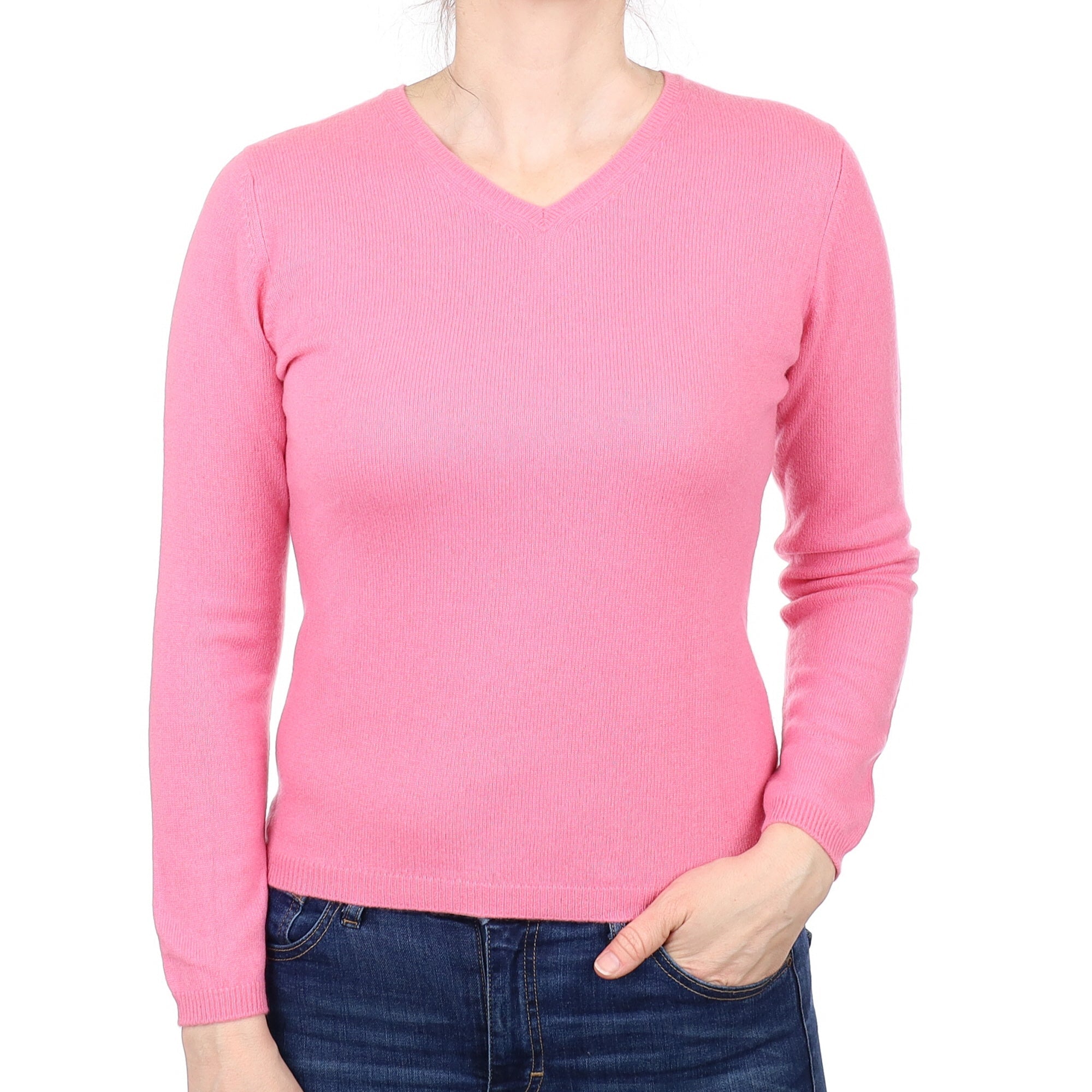 Bubblegum Pink Cashmere V Neck Jumper Small