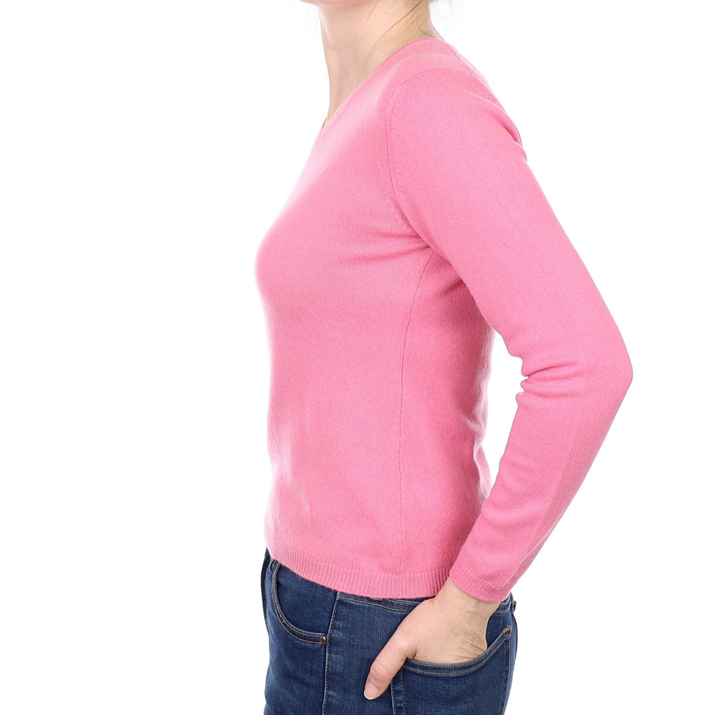 Bubblegum Pink Cashmere V Neck Jumper Small