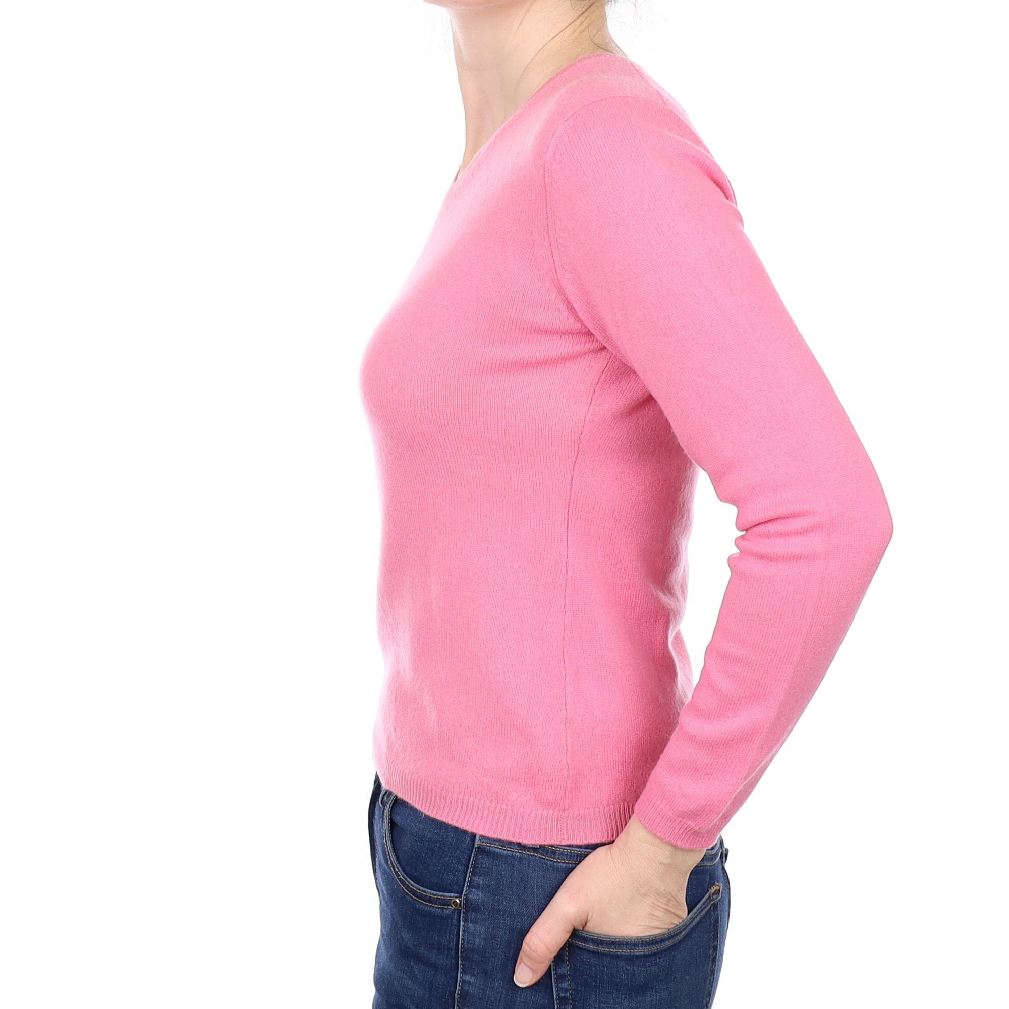 Bubblegum Pink Cashmere V Neck Jumper Small