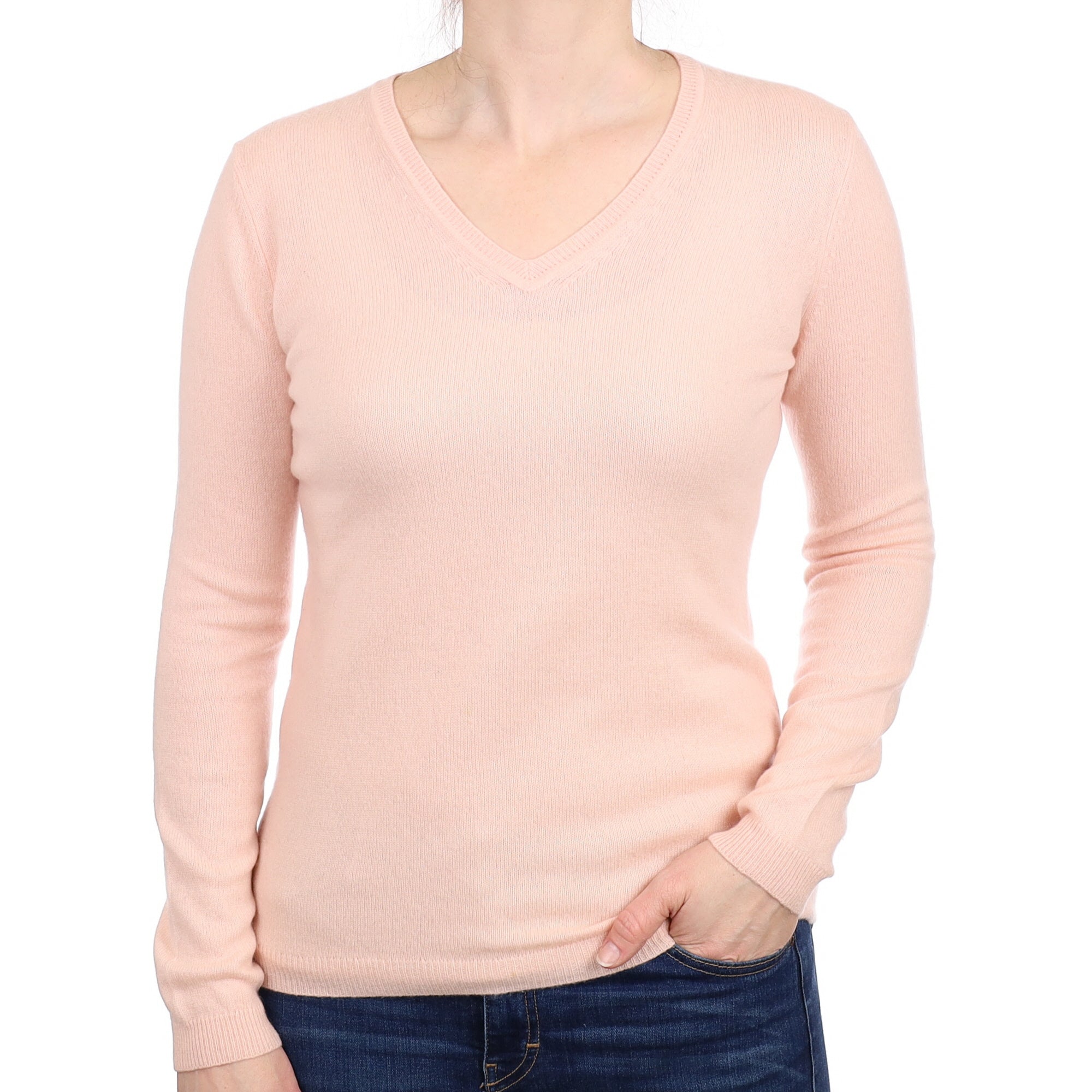 Shell Pink Cashmere V Neck Jumper Small