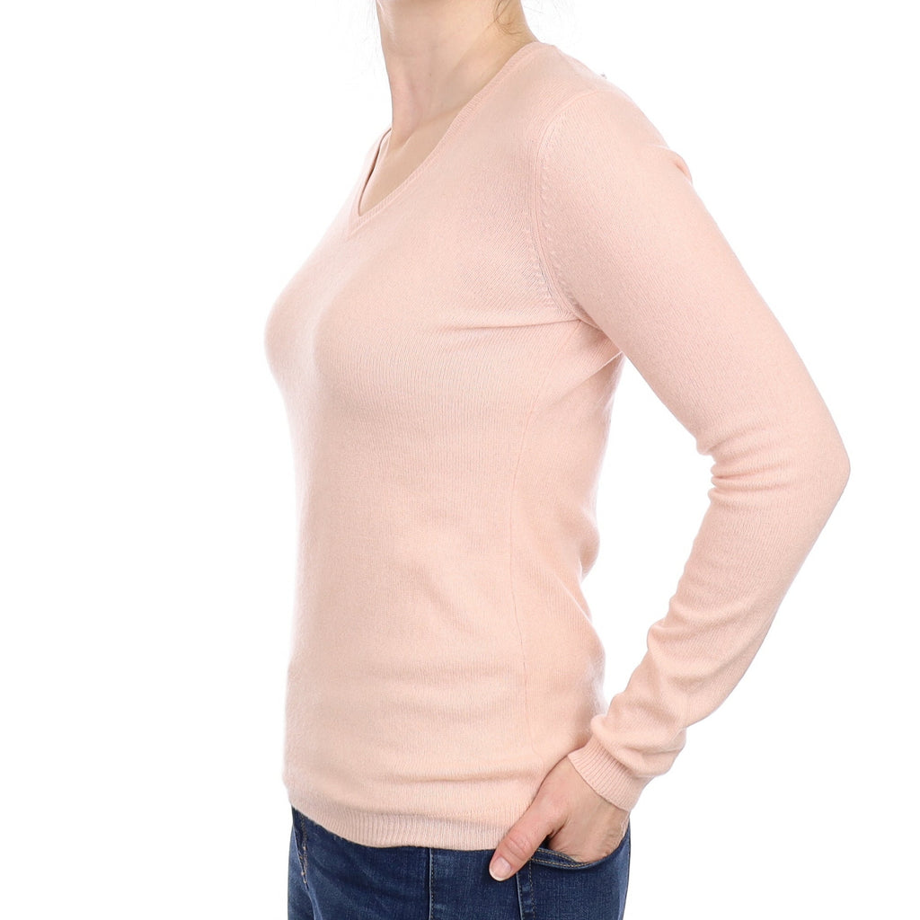 Shell Pink Cashmere V Neck Jumper Small
