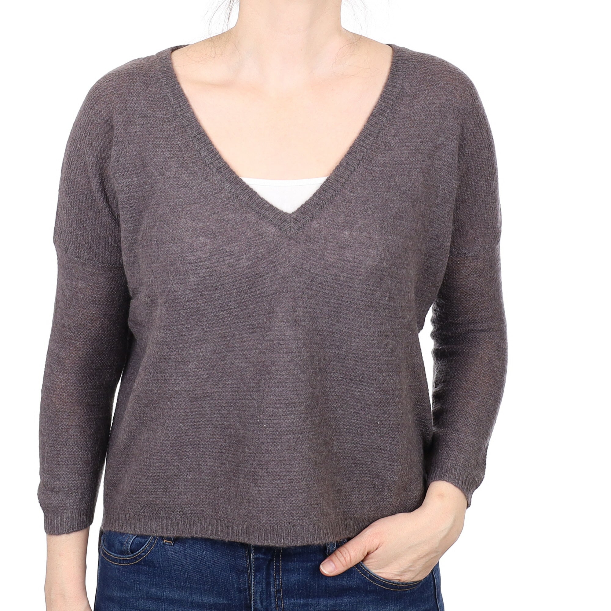 Muted Brown Cashmere V Neck Jumper Small
