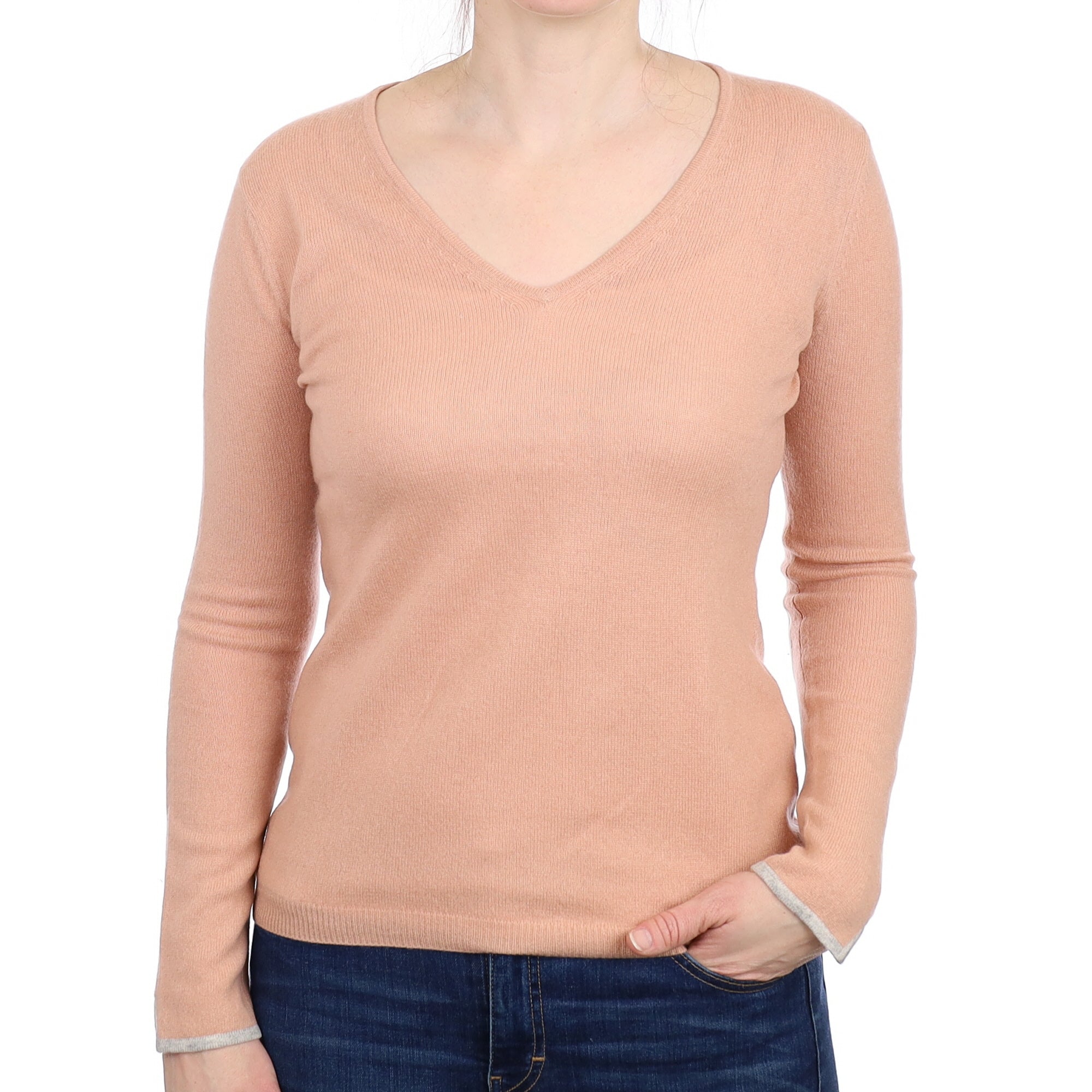 Hazy Pink Cashmere V Neck Jumper With Elbow Patches Small
