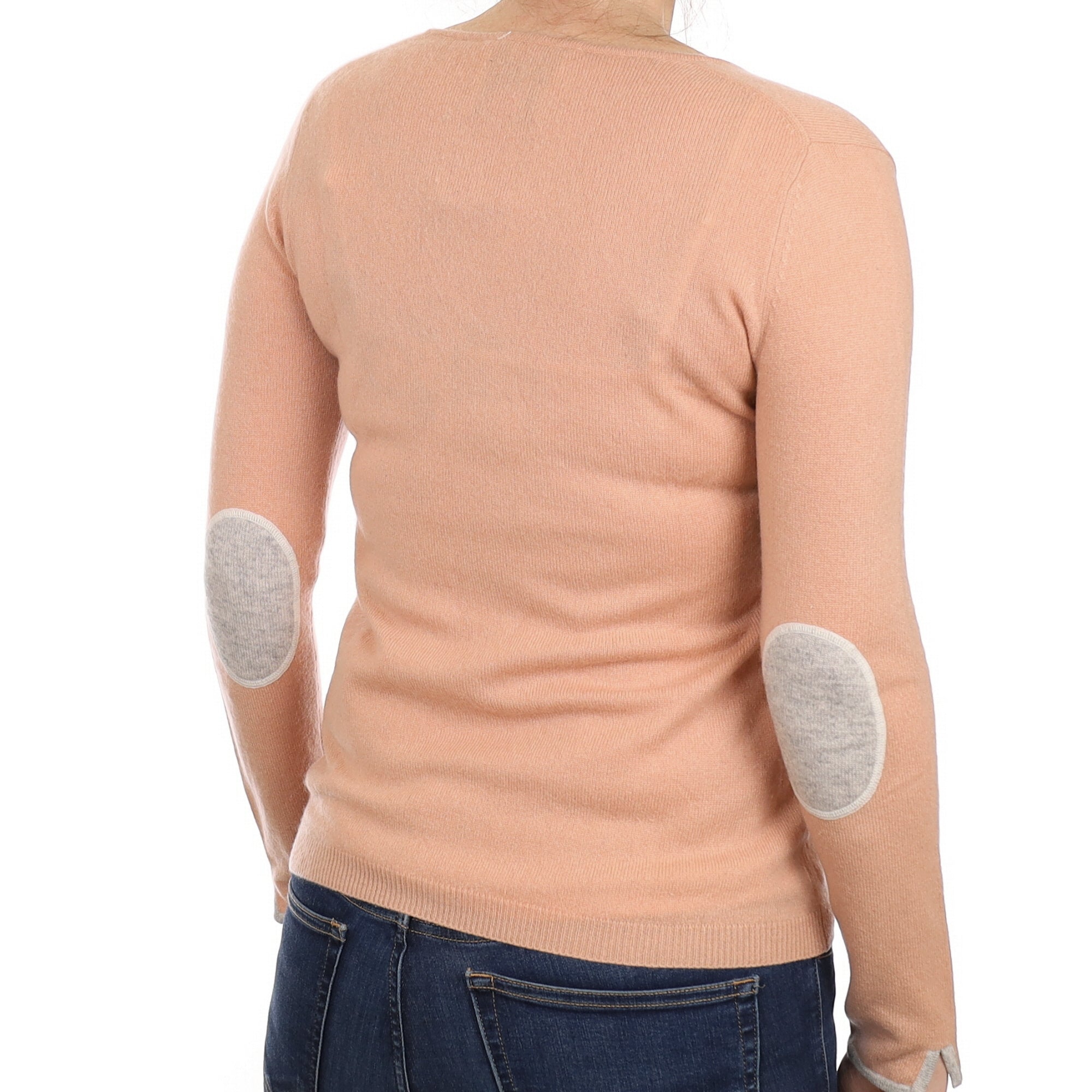 Hazy Pink Cashmere V Neck Jumper With Elbow Patches Small