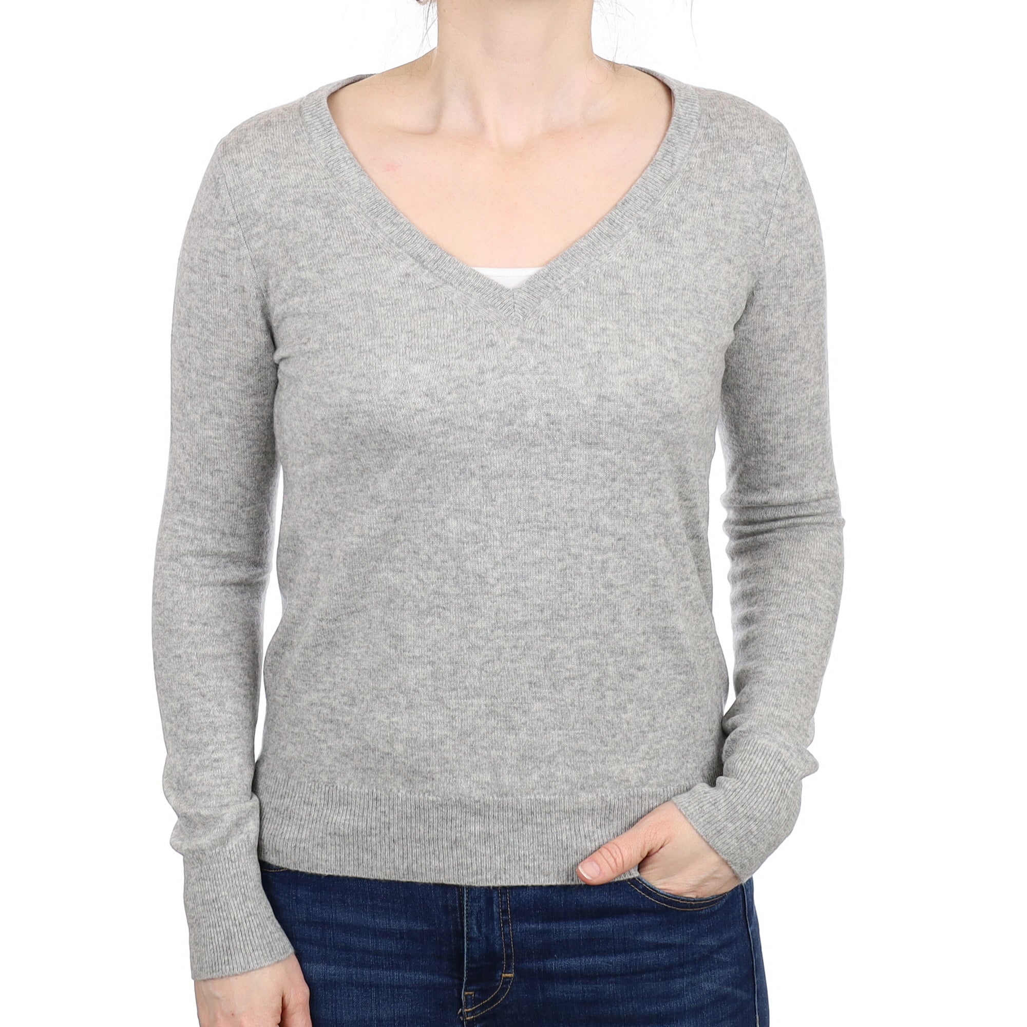Smoke Grey Cashmere V Neck Jumper Small