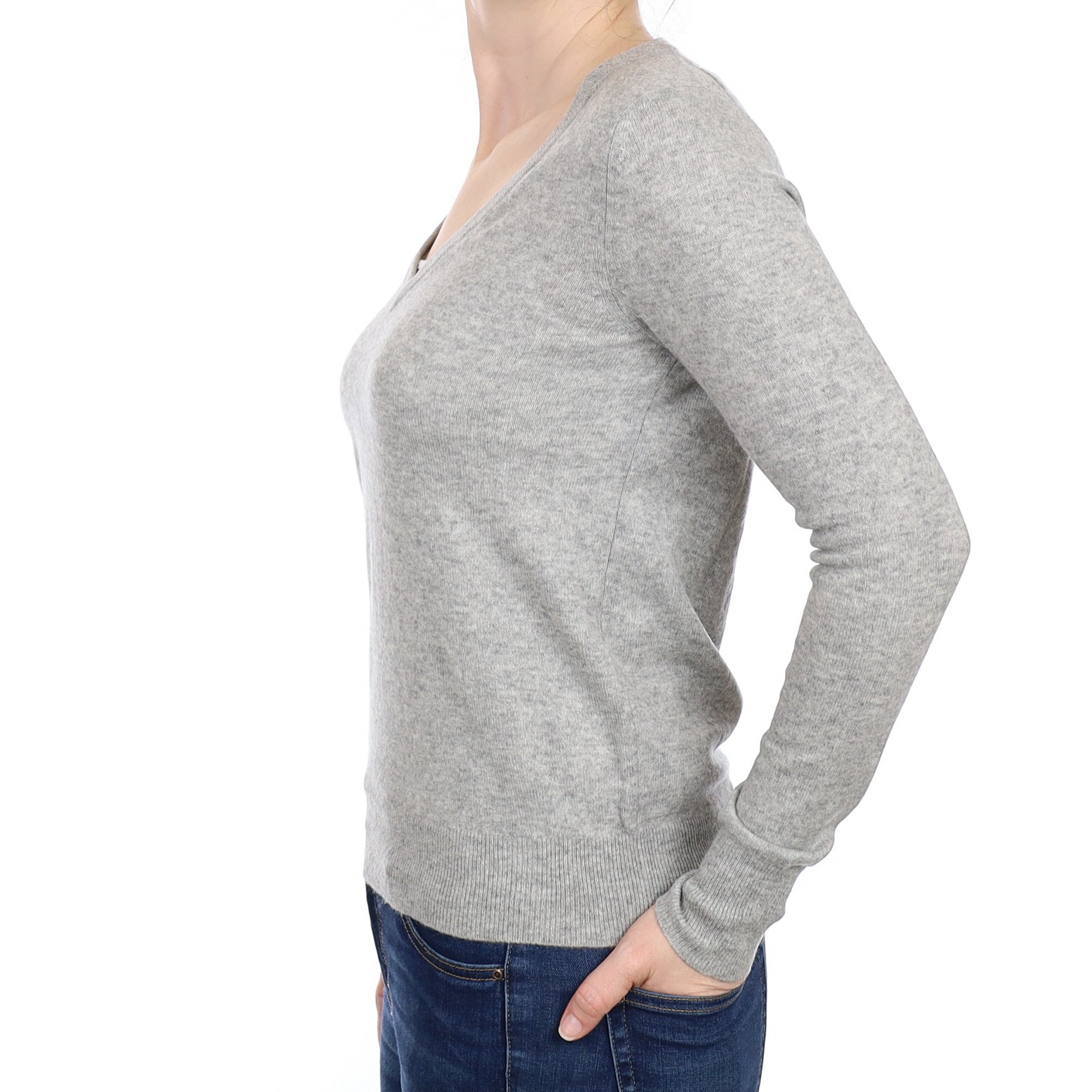 Smoke Grey Cashmere V Neck Jumper Small