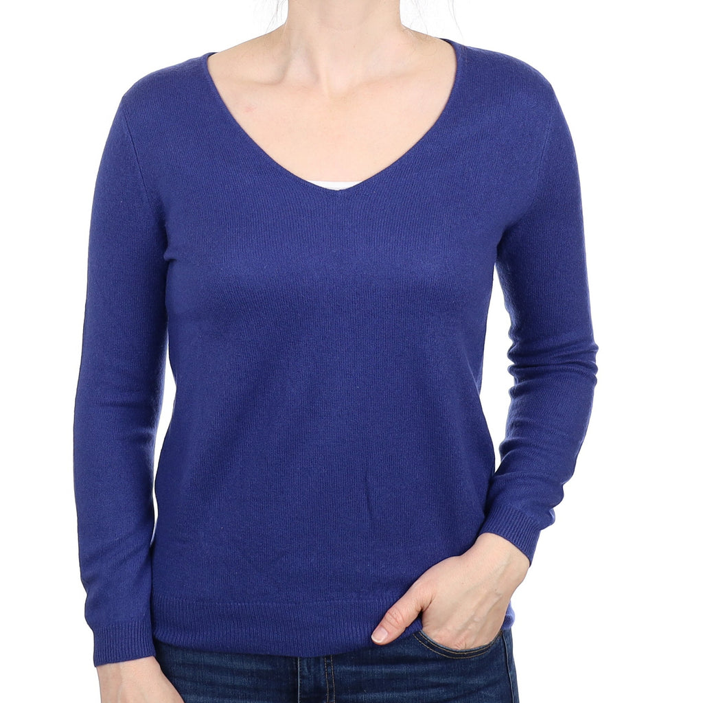 Cerulean Blue Cashmere V Neck Jumper Small