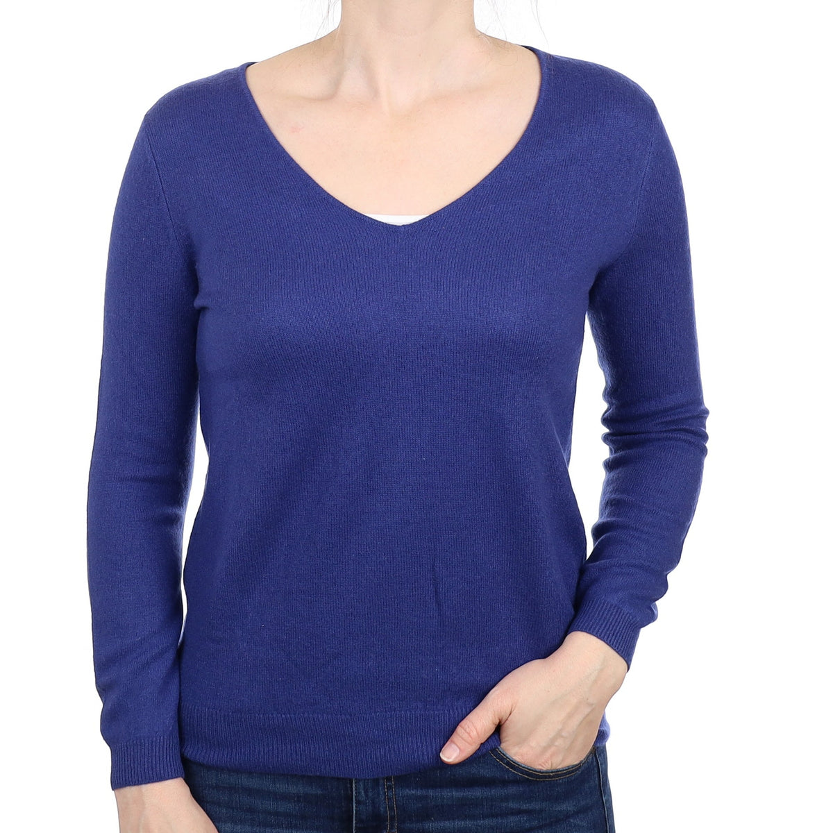 Cerulean Blue Cashmere V Neck Jumper Small