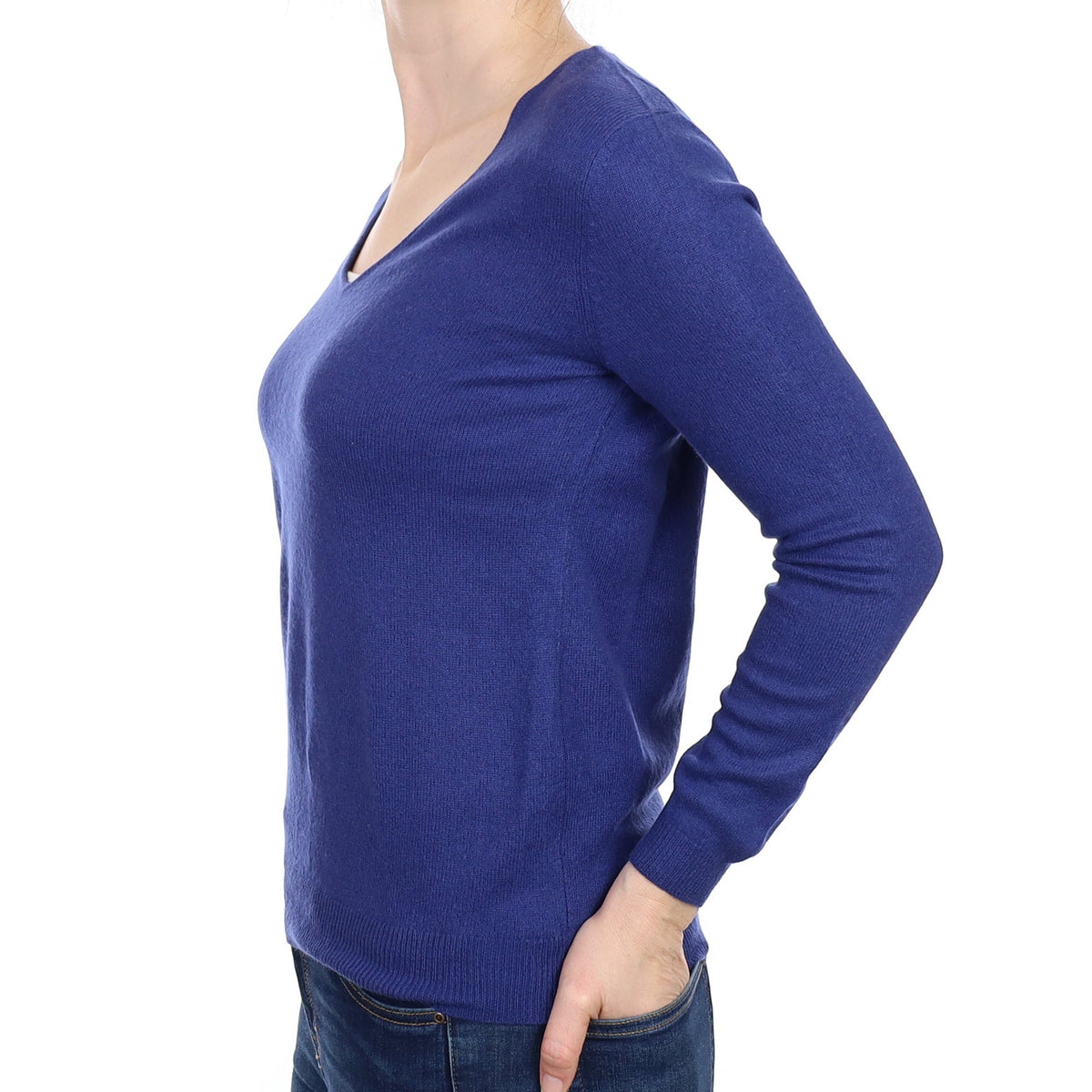 Cerulean Blue Cashmere V Neck Jumper Small