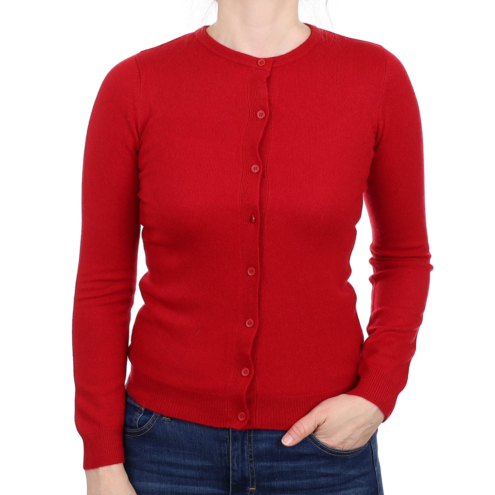 Scarlett Red Cashmere Crew Neck Cardigan Small