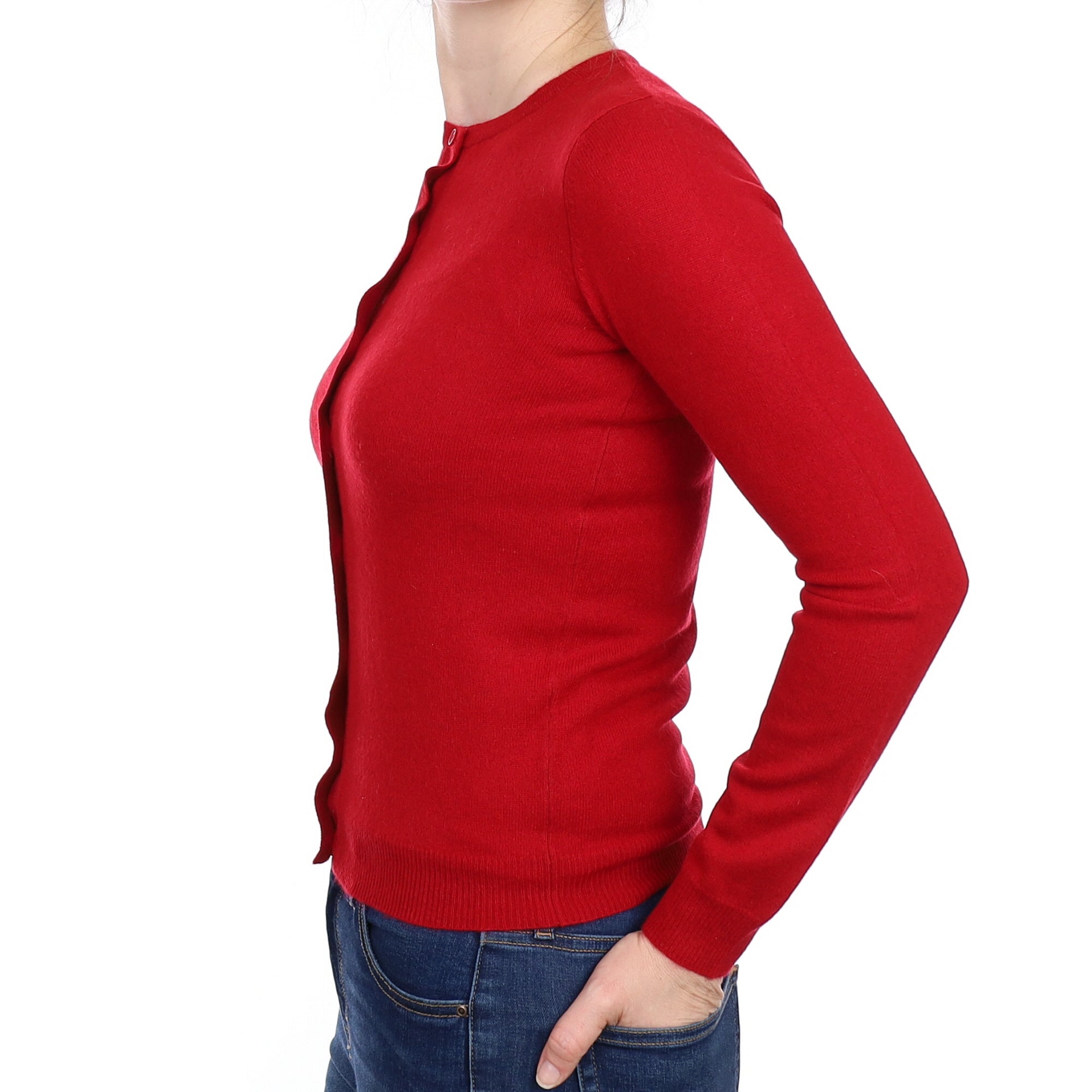 Scarlett Red Cashmere Crew Neck Cardigan Small