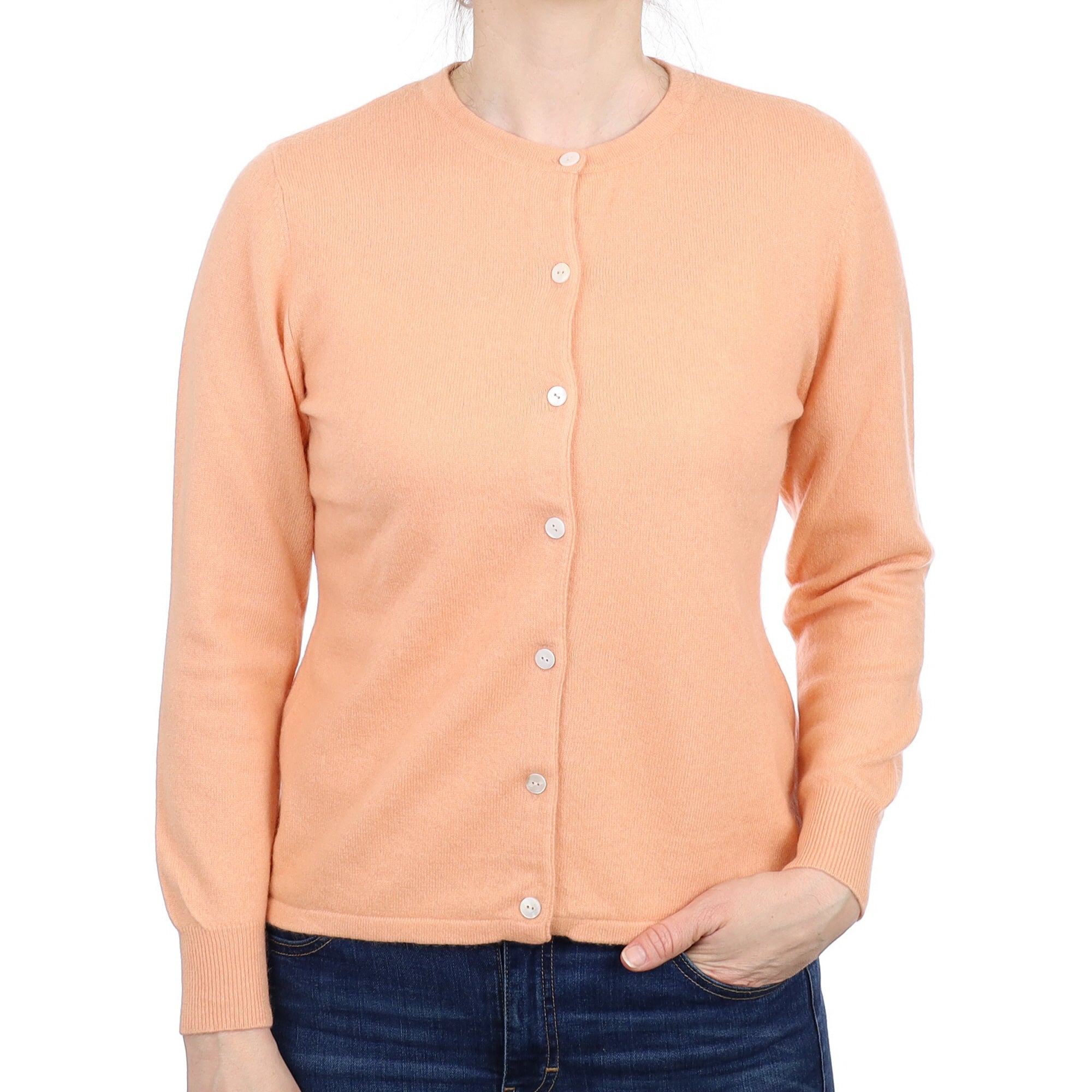 Peach Cashmere Crew Neck Cardigan Small