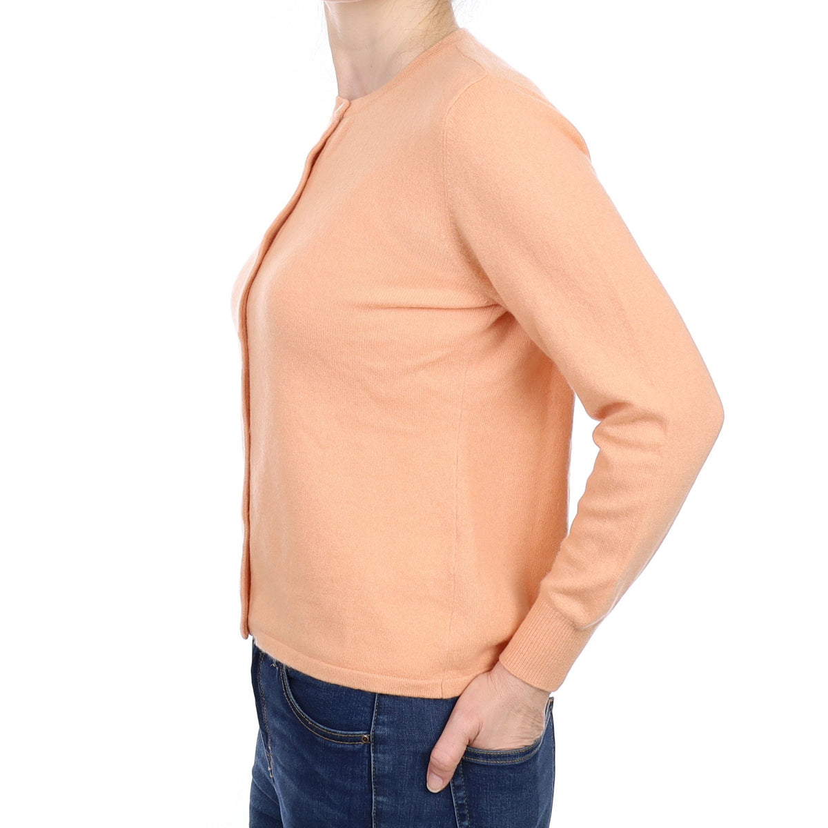 Peach Cashmere Crew Neck Cardigan Small