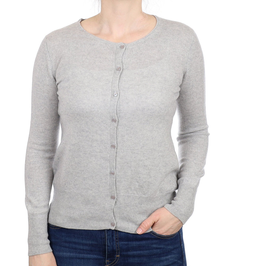 Mist Grey Cashmere Crew Neck Cardigan Small