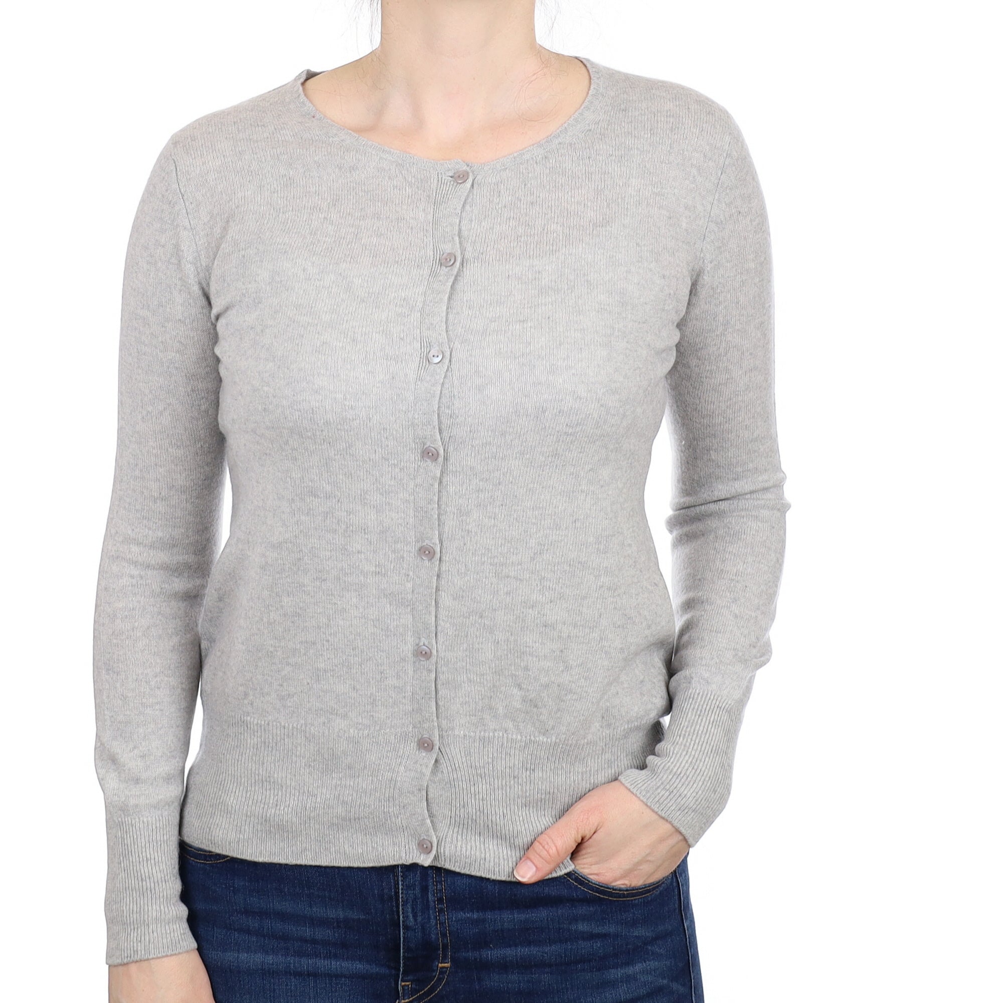 Mist Grey Cashmere Crew Neck Cardigan Small