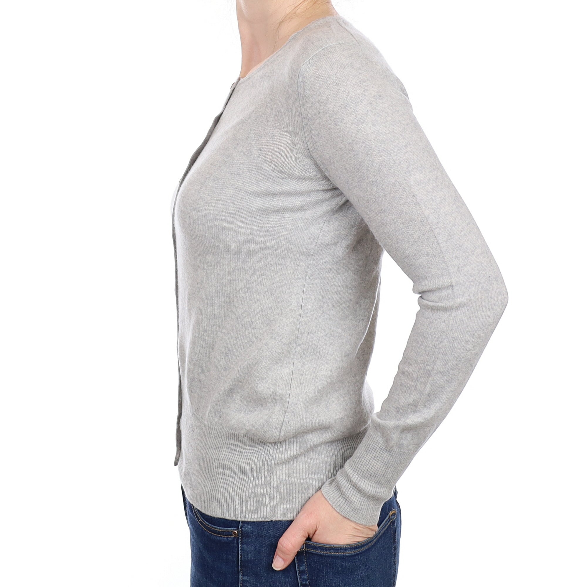Mist Grey Cashmere Crew Neck Cardigan Small