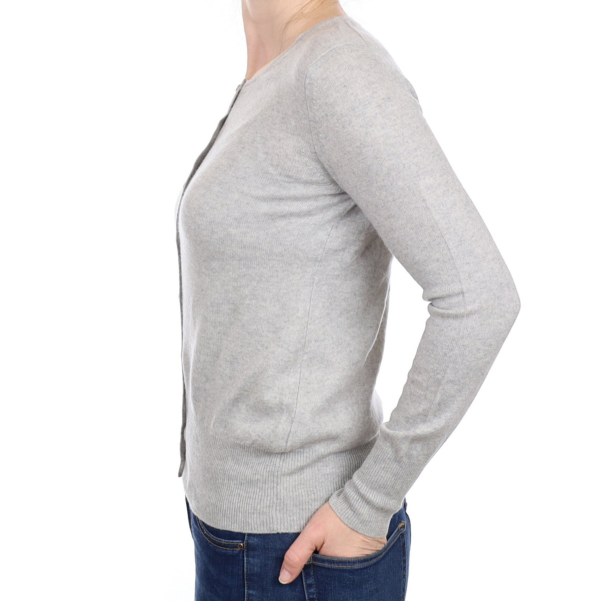Mist Grey Cashmere Crew Neck Cardigan Small
