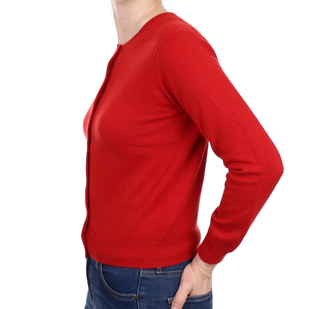Scarlet Red Cashmere Crew Neck Cardigan Small