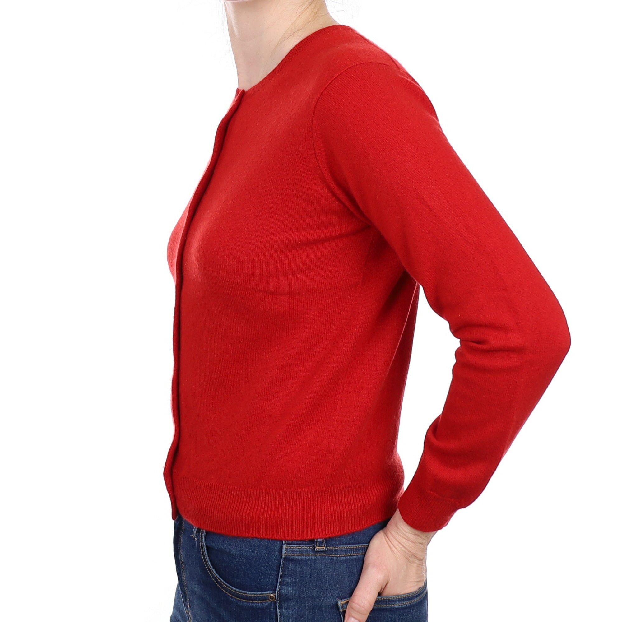 Scarlet Red Cashmere Crew Neck Cardigan Small