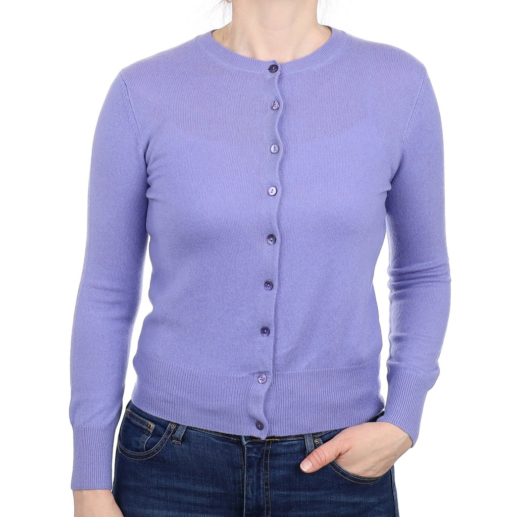 Bluebell Purple Cashmere Crew Neck Cardigan Small