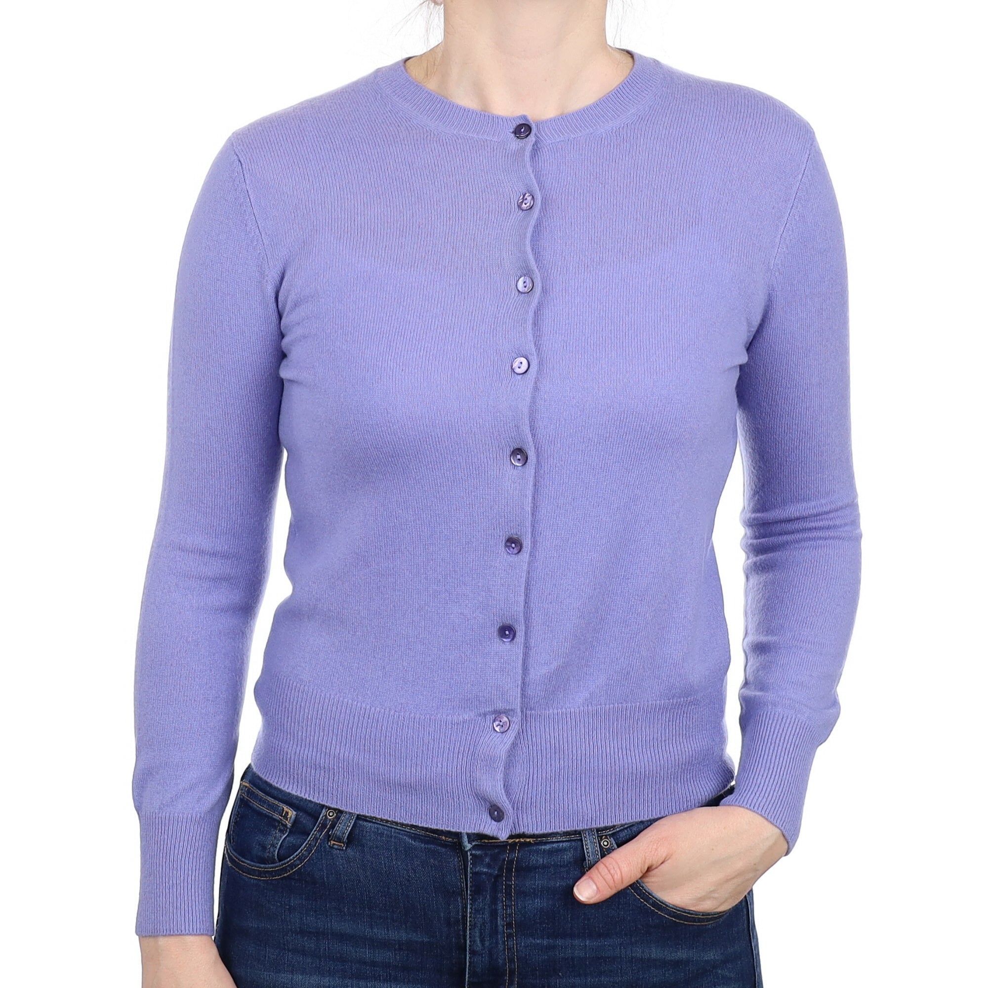 Bluebell Purple Cashmere Crew Neck Cardigan Small