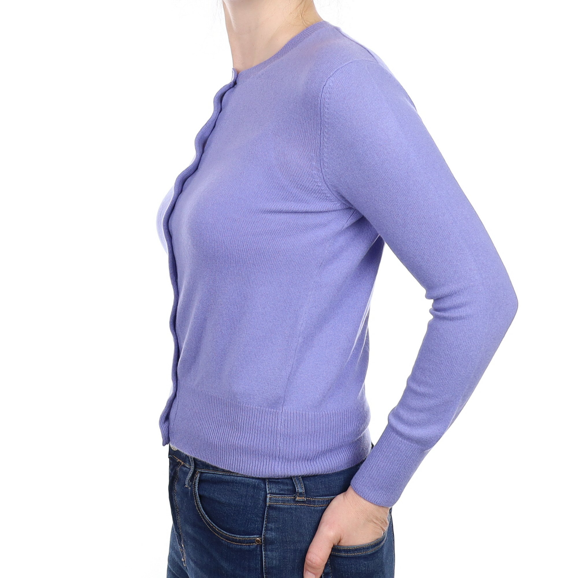 Bluebell Purple Cashmere Crew Neck Cardigan Small
