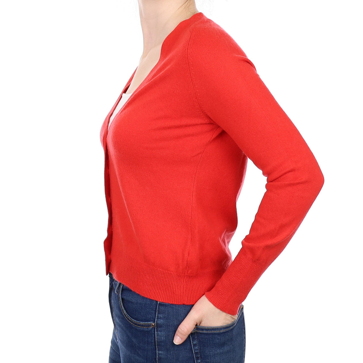 Jaeger Vermillion Red Cashmere V Neck Cardigan Small