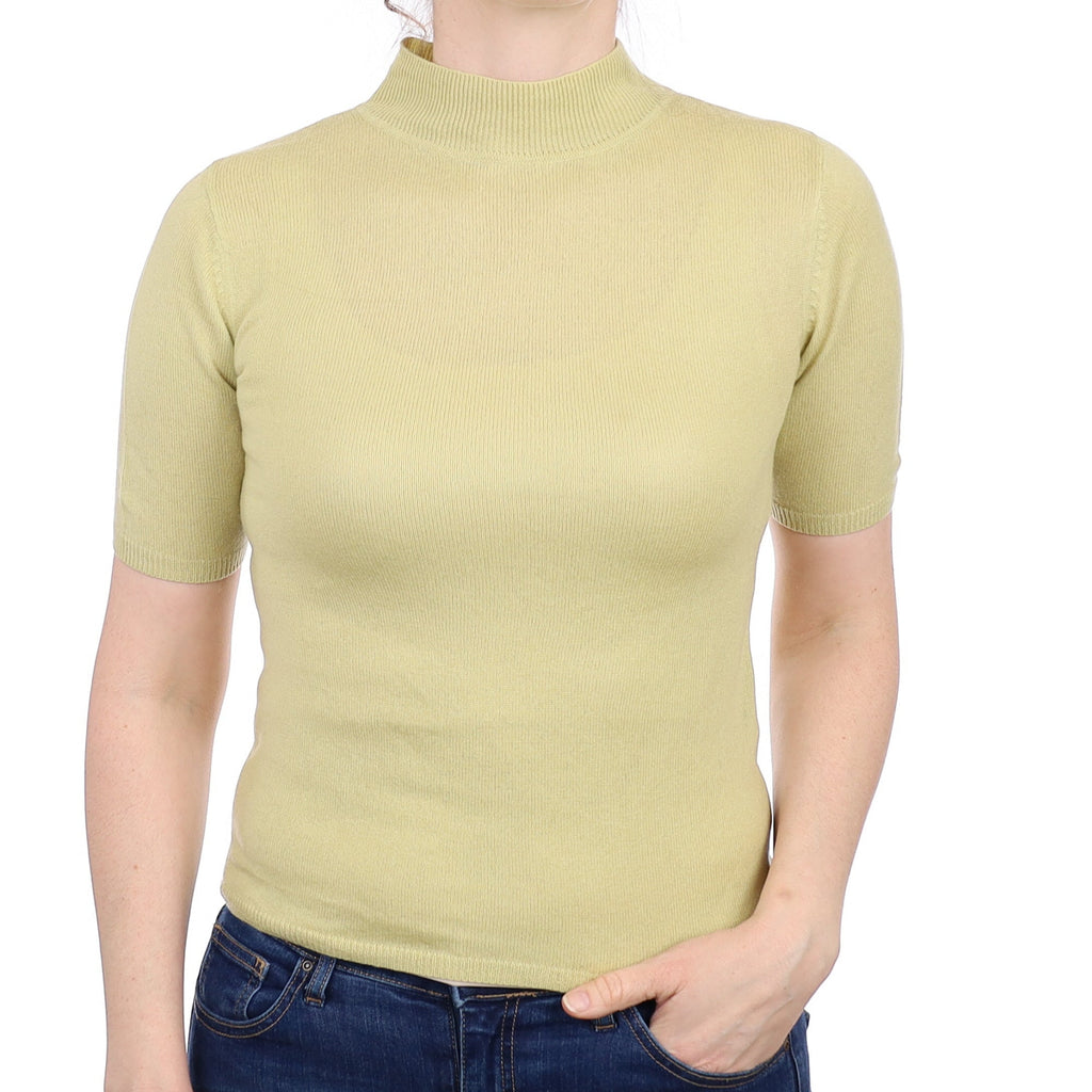 Pistachio Cashmere Short Sleeved Turtleneck Jumper Small