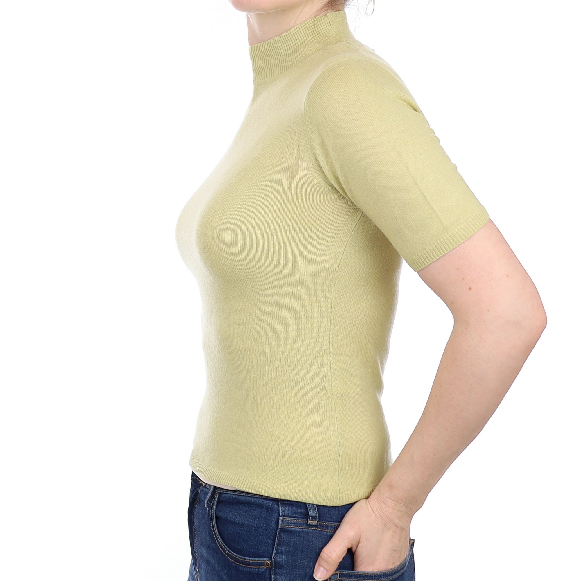 Pistachio Cashmere Short Sleeved Turtleneck Jumper Small