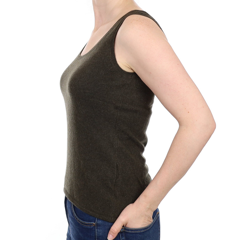Deep Khaki Cashmere Vest Top Small
