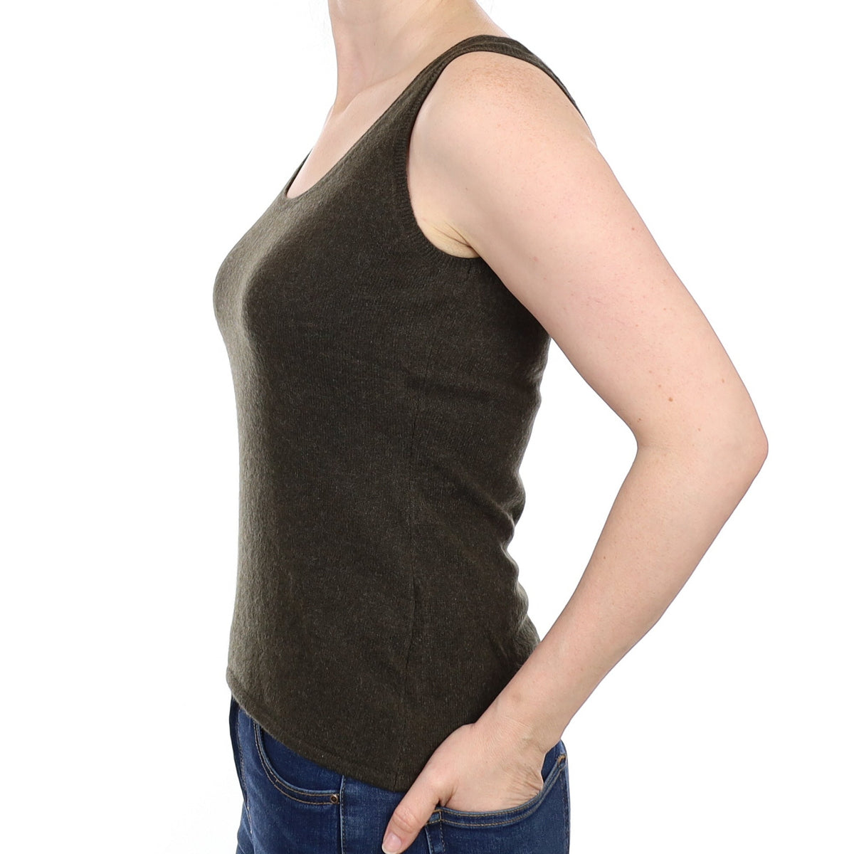 Deep Khaki Cashmere Vest Top Small
