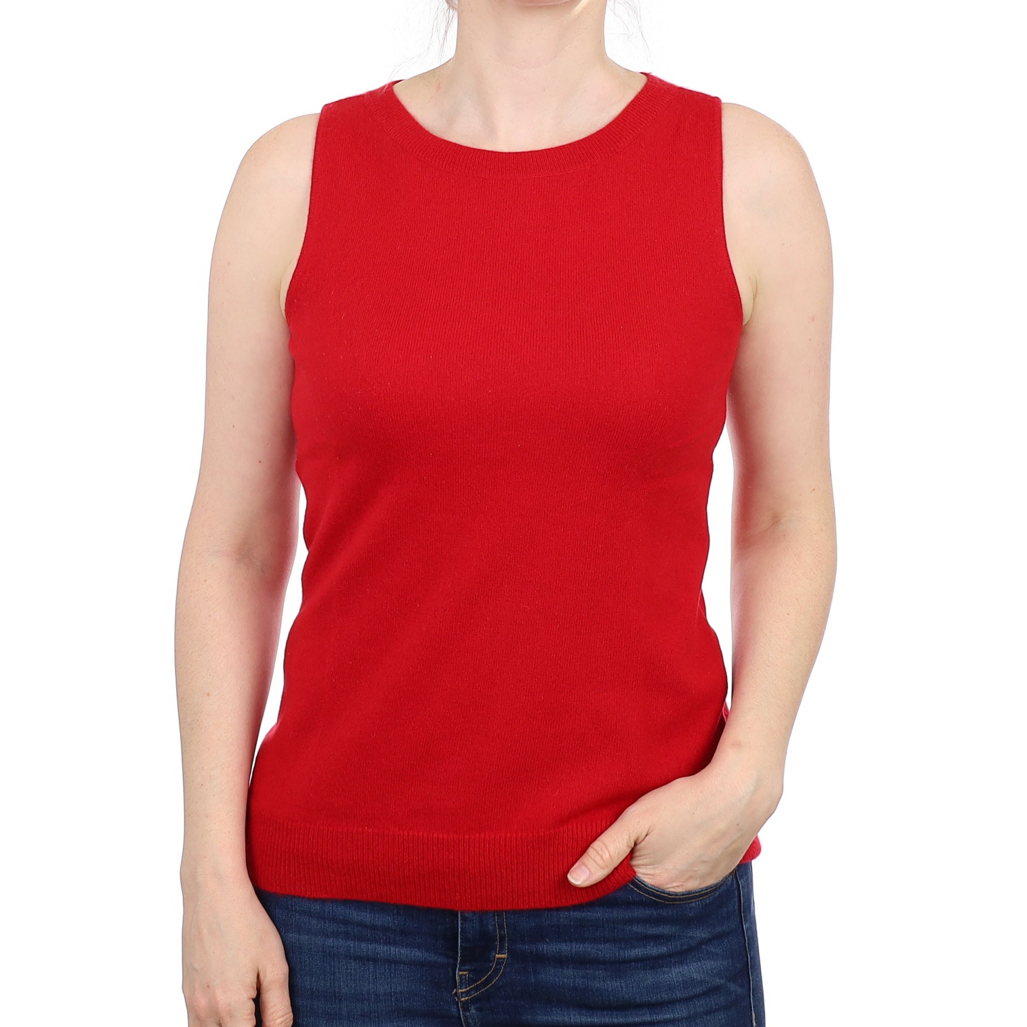 Post Box Red Cashmere Crew Neck Tank Top Small