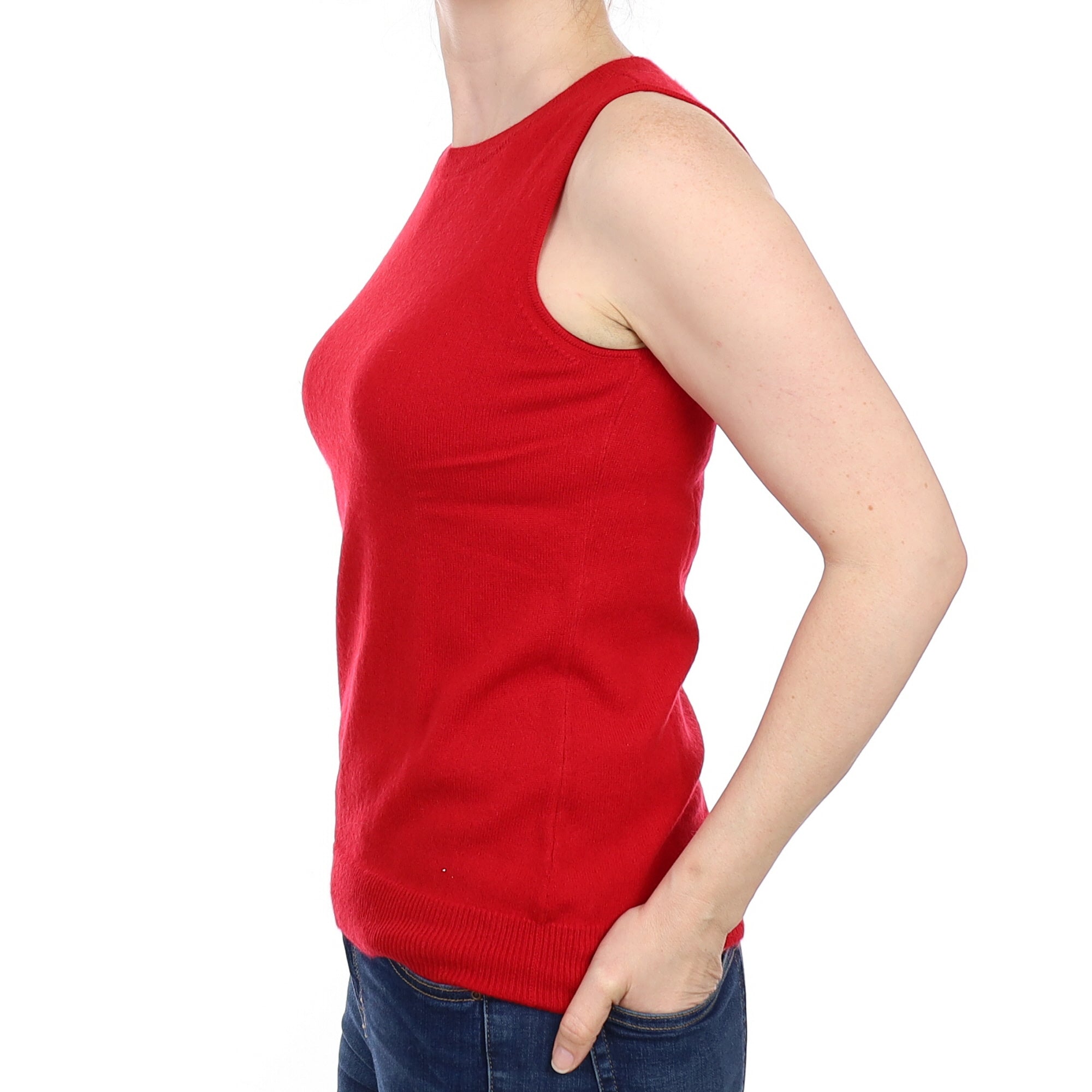 Post Box Red Cashmere Crew Neck Tank Top Small