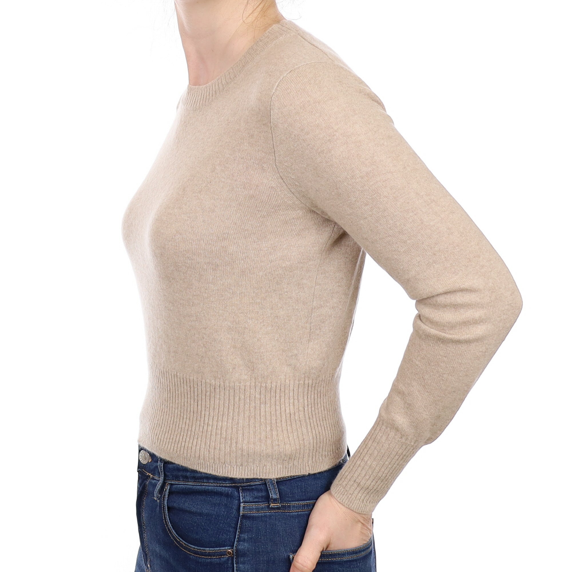 Fawn Cashmere Crew Neck Jumper Small