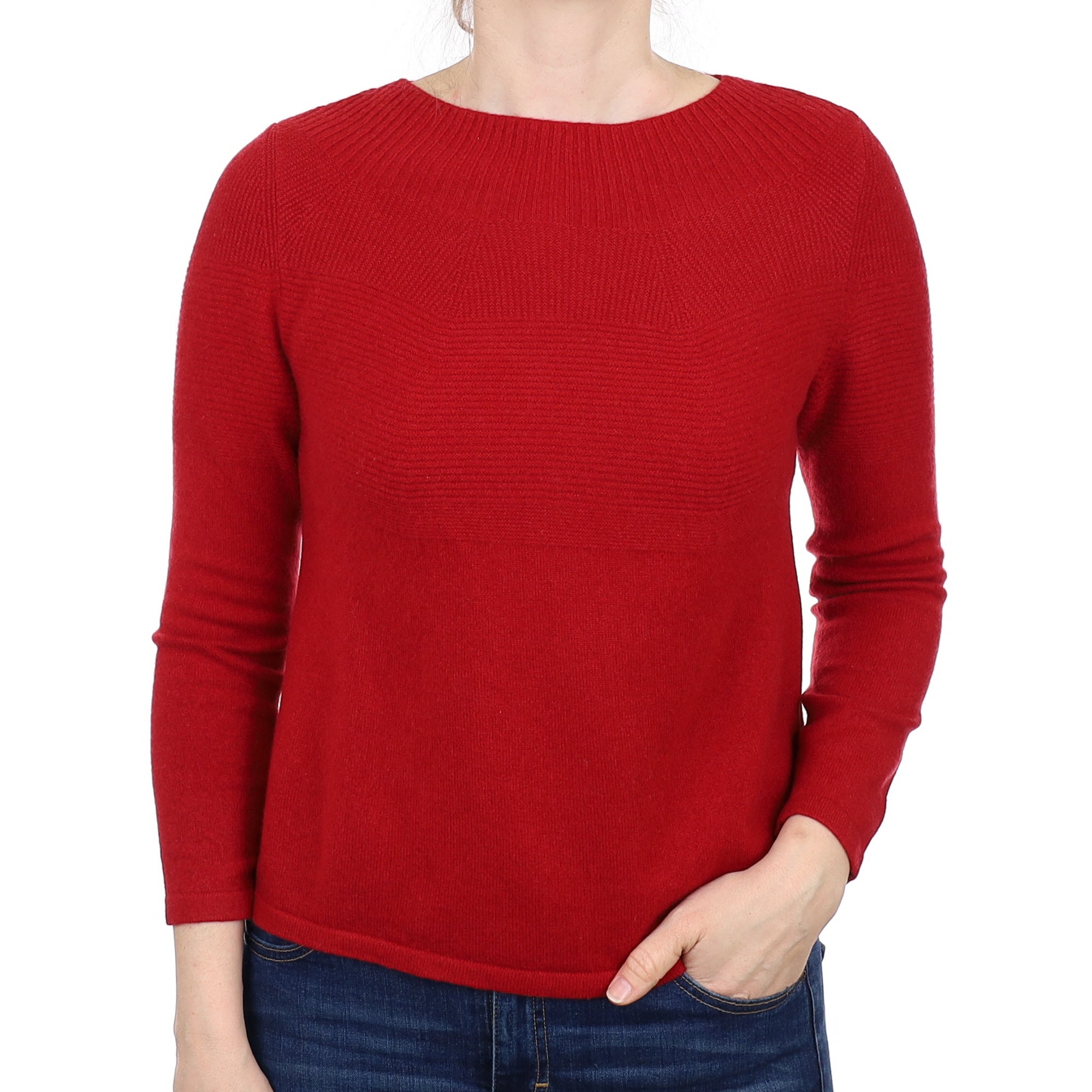 Crimson Red Textured Cashmere Crew Neck Jumper Small
