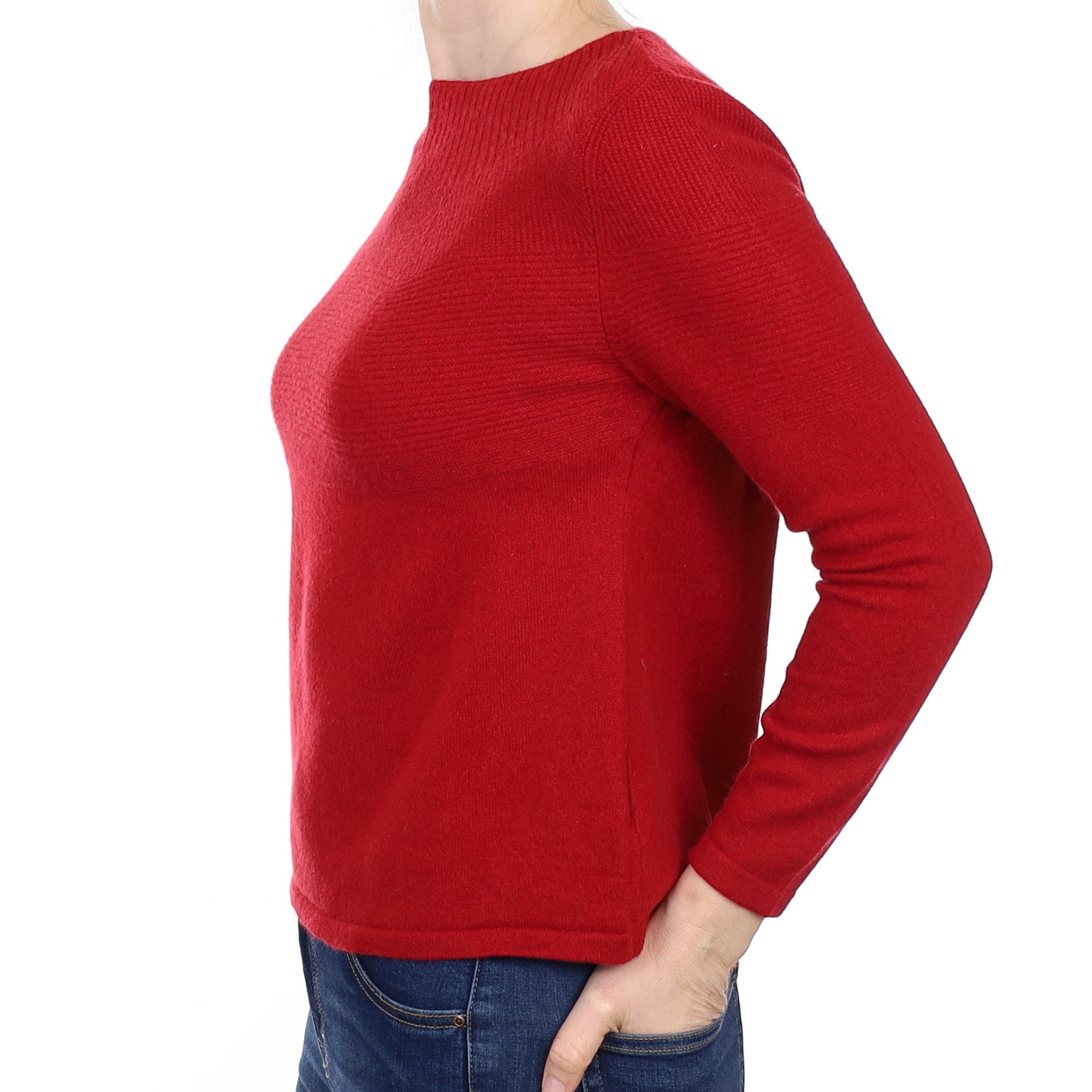 Crimson Red Textured Cashmere Crew Neck Jumper Small