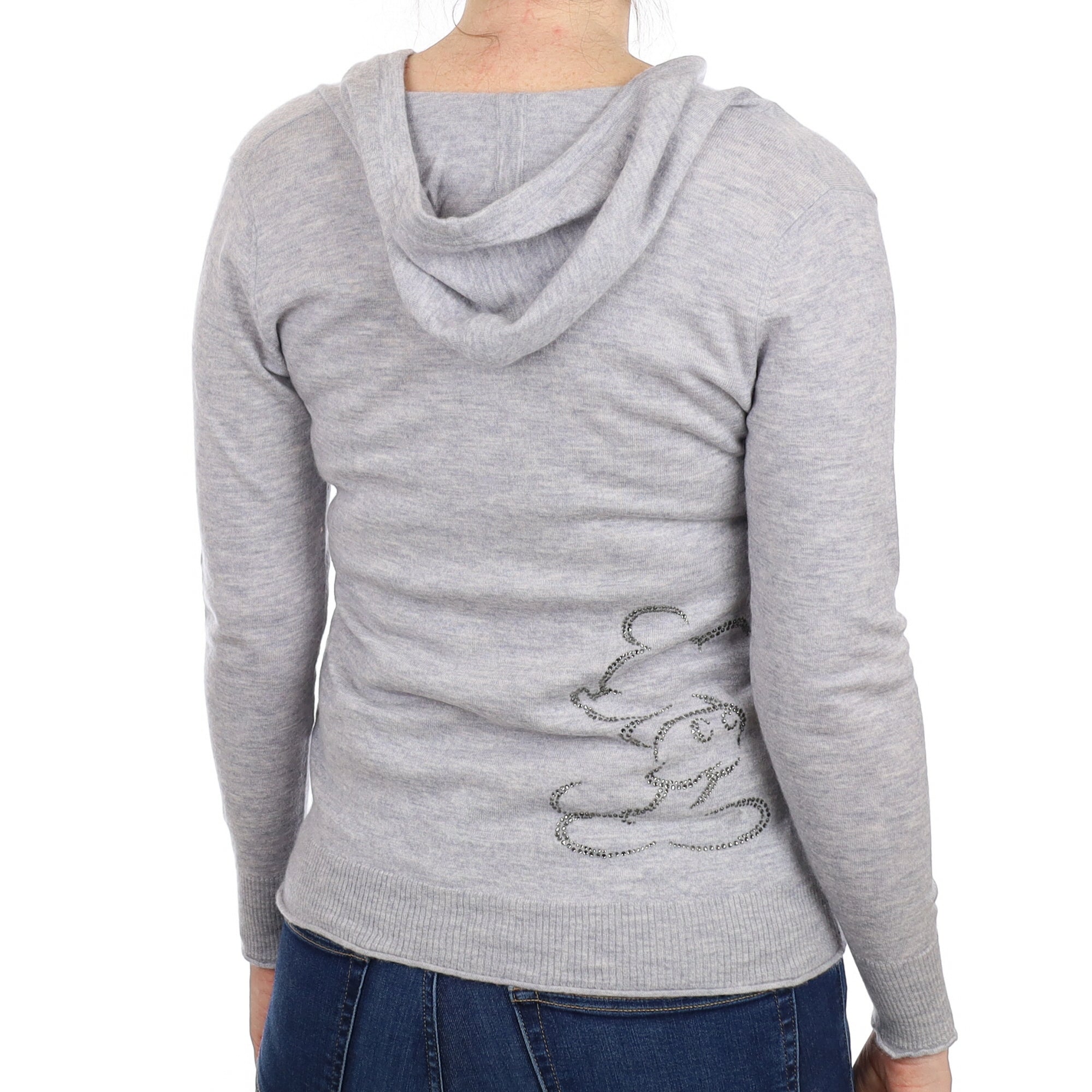 Smoke Grey Embellished V Neck Hoodie Small
