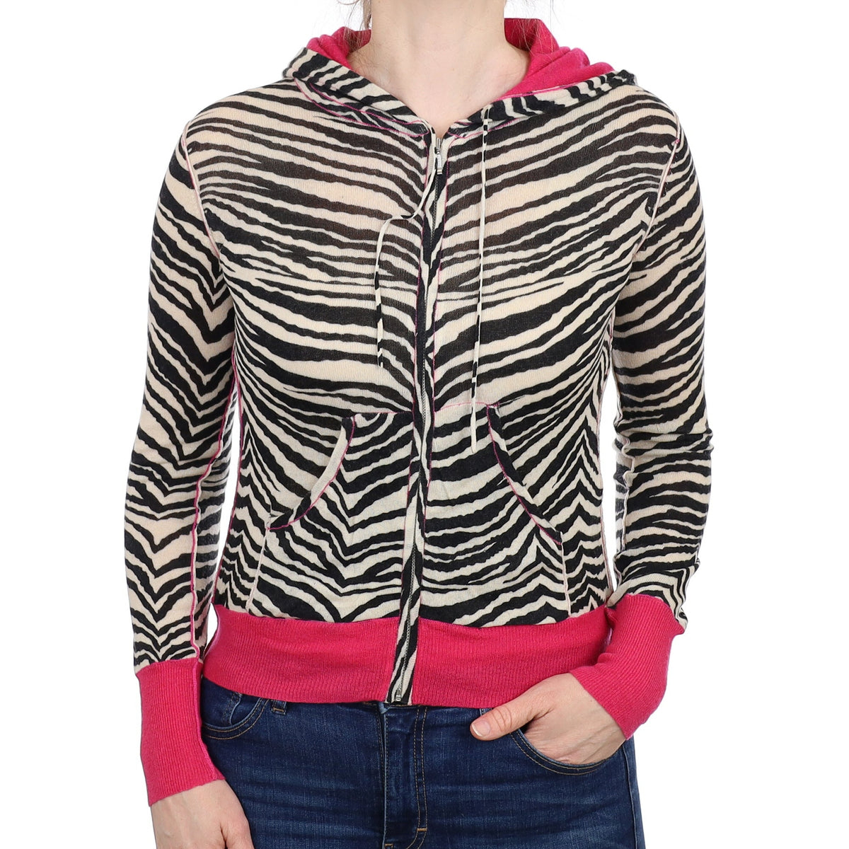 Zebra Fine Knit Cashmere Hoodie Small