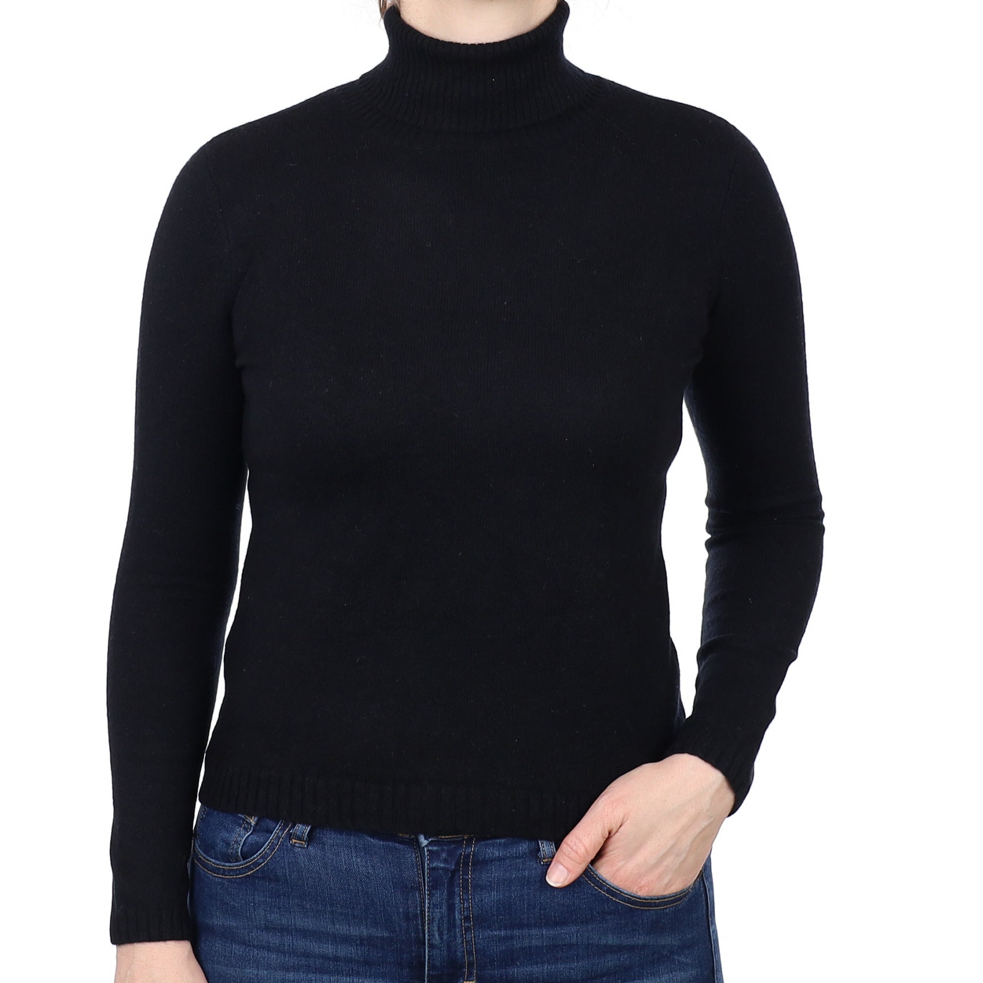 Black Cashmere Polo Neck Jumper Small