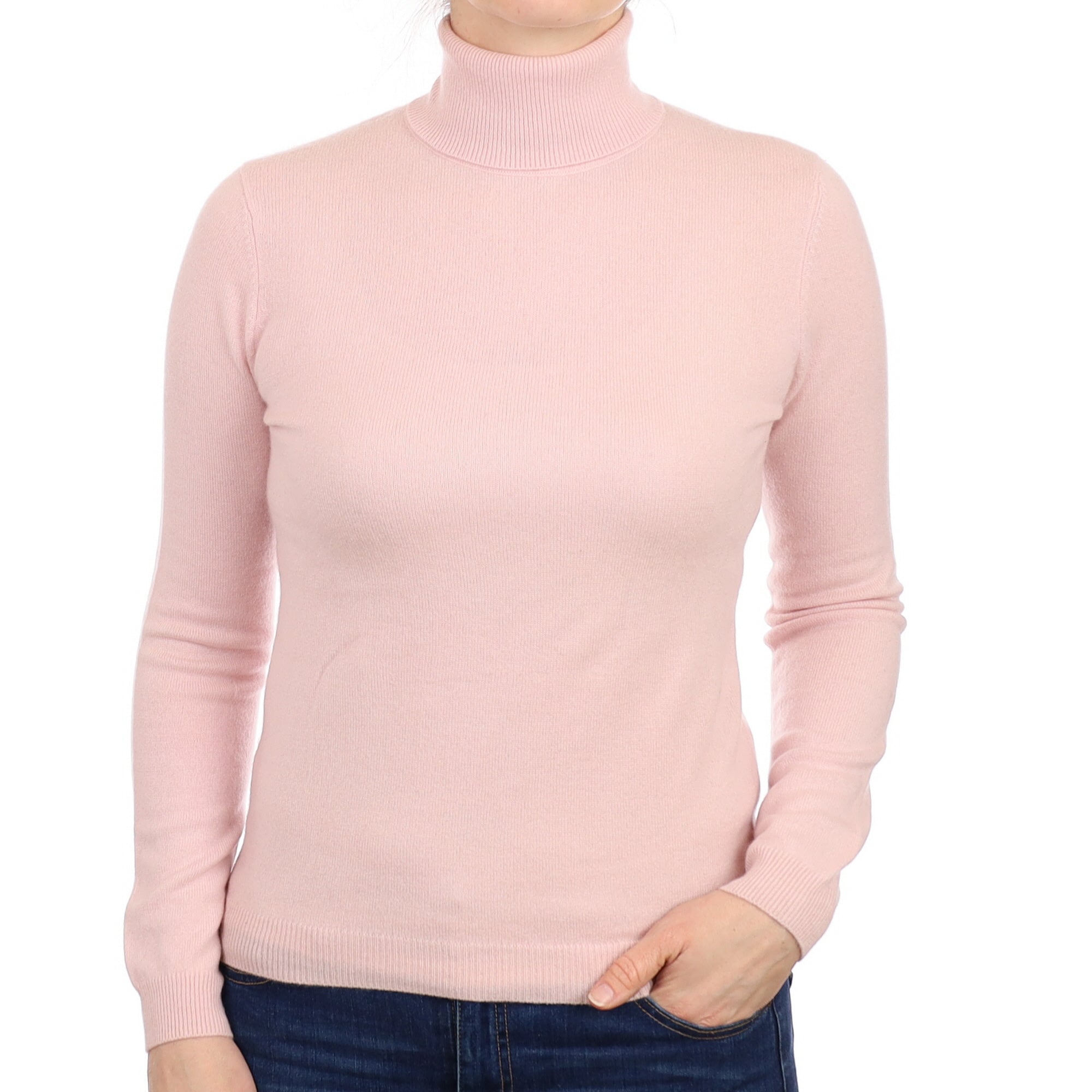 Shell Pink Cashmere Polo Neck Jumper Small