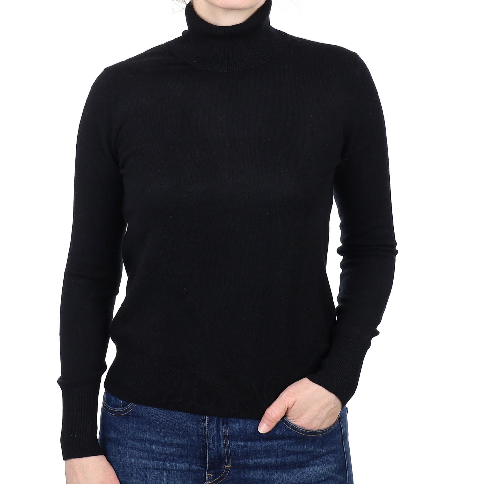 Black Cashmere Polo Neck Jumper Small