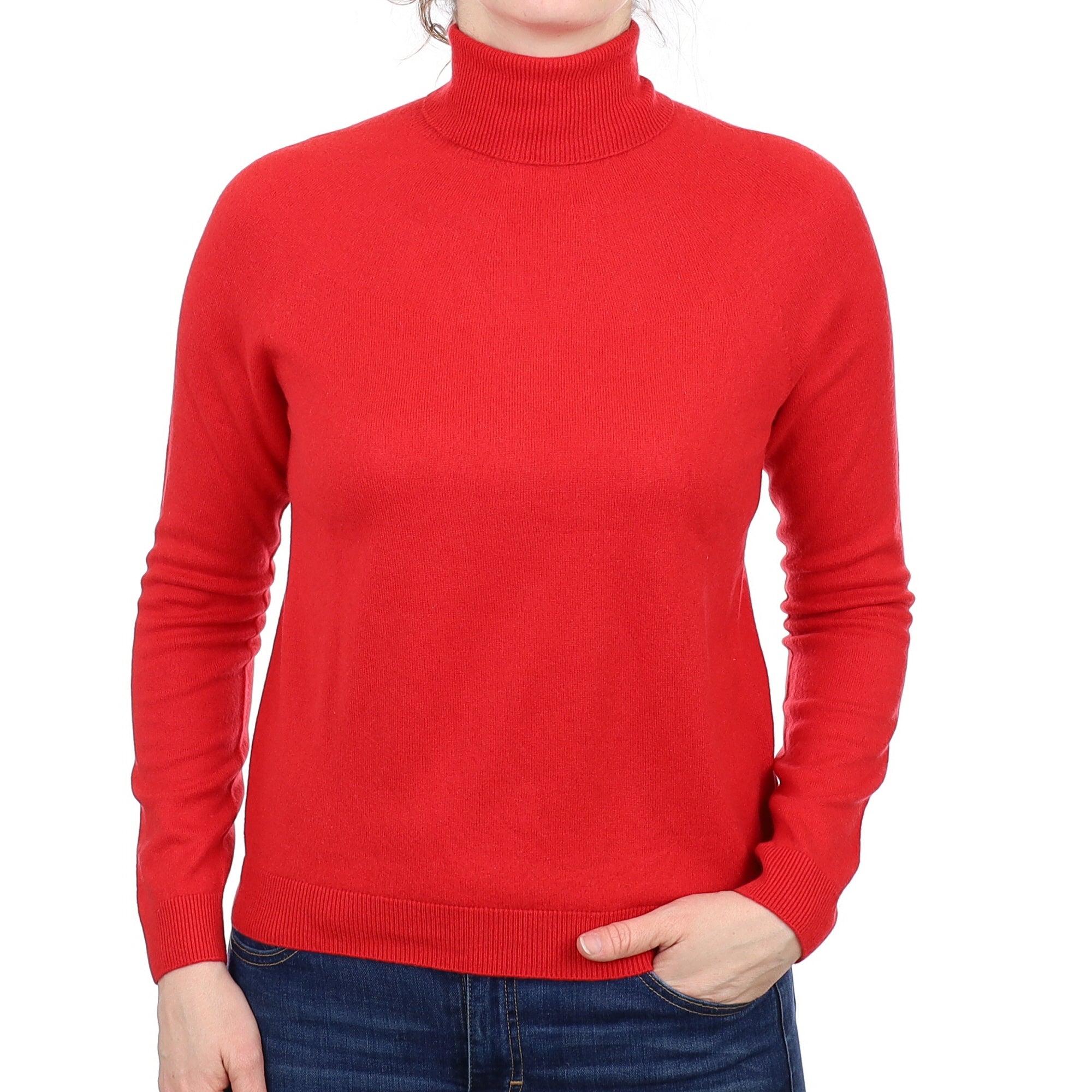 Vermillion Red Cashmere Polo Neck Jumper Small