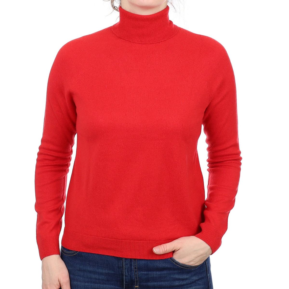 Vermillion Red Cashmere Polo Neck Jumper Small