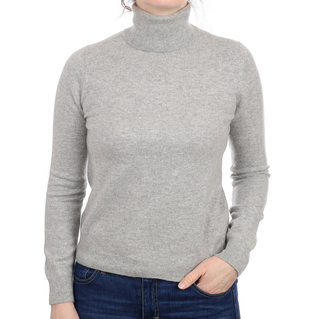 Mist Grey Cashmere Polo Neck Jumper Small