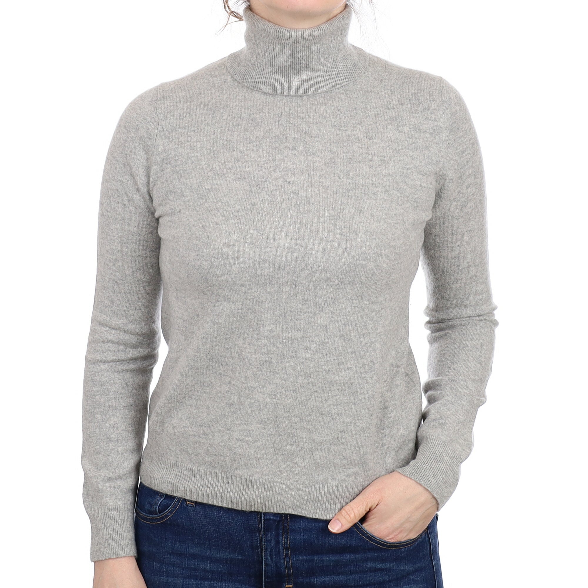 Mist Grey Cashmere Polo Neck Jumper Small