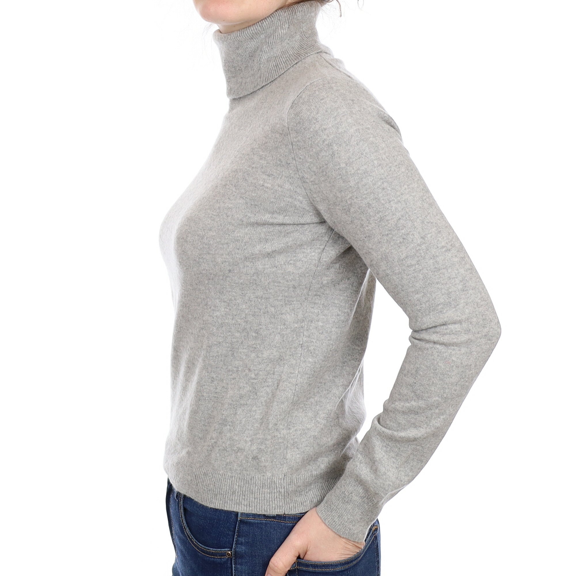 Mist Grey Cashmere Polo Neck Jumper Small